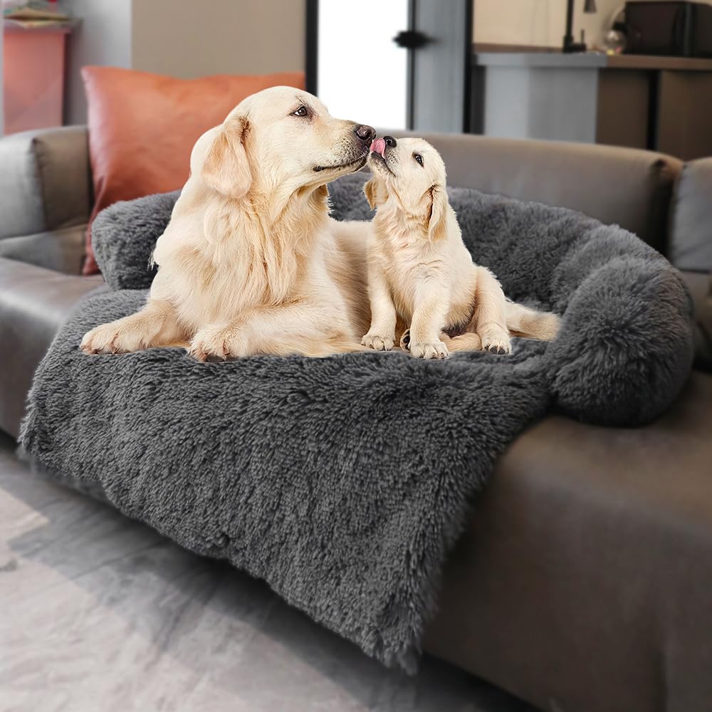 Luxurious Calming Dogs/Cats Bed Mats, Dog Pad Washable Removable Couch Cover, Plush Long Fur Mat for Pets, Waterproof Lining, Perfect for Small, Medium and Large Dogs and Cats (Beige, 31"x23")