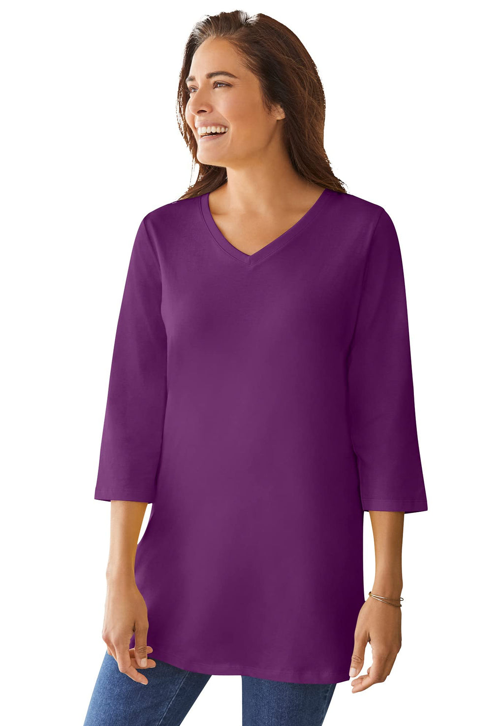 Woman Within Perfect Three-Quarter Sleeve V-Neck Tunic