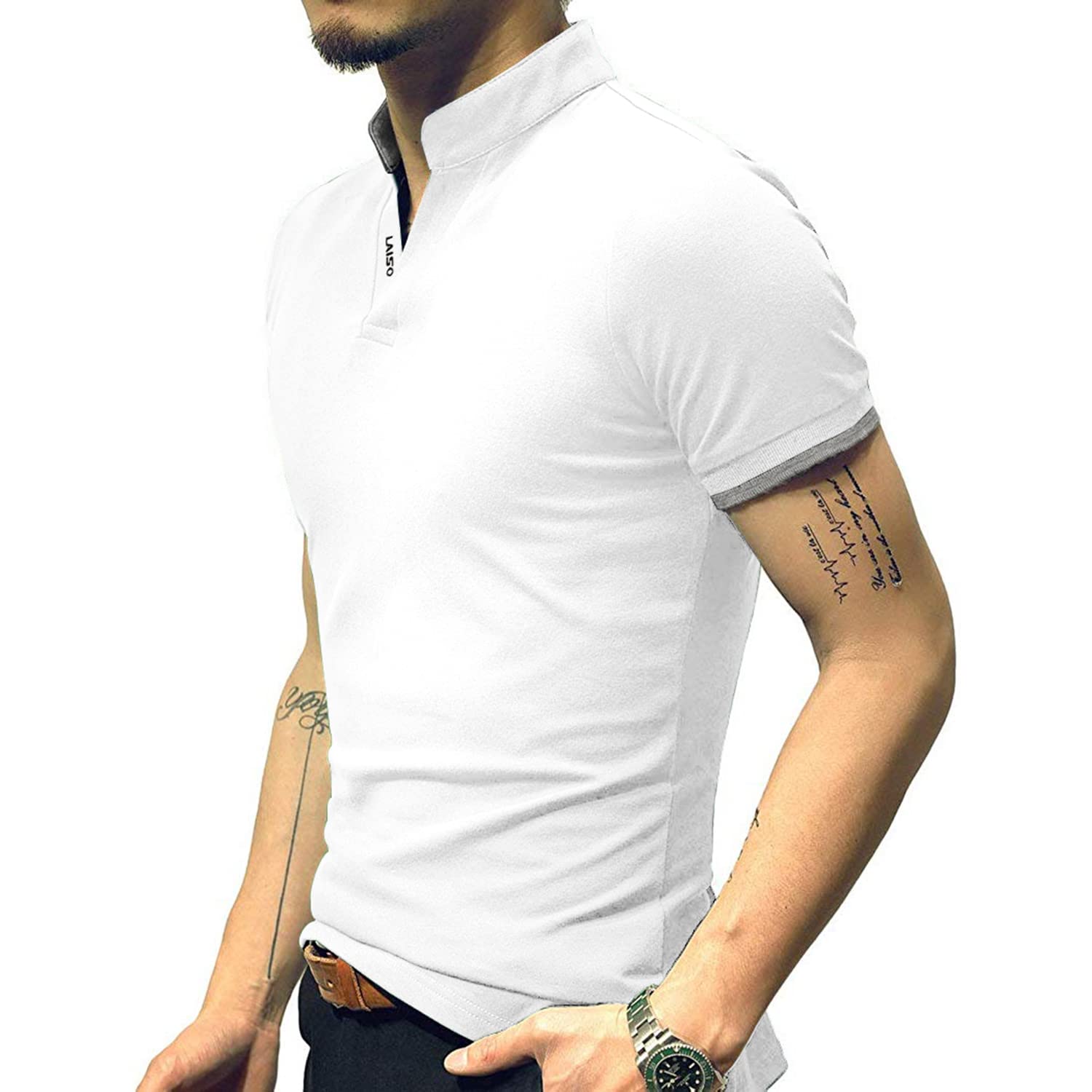 LOGEEYAR Mens Fashion Polo Henley Shirts Short/Long Sleeve Casual T-Shirts Slim Fit Cotton Polo Shirts for Men
