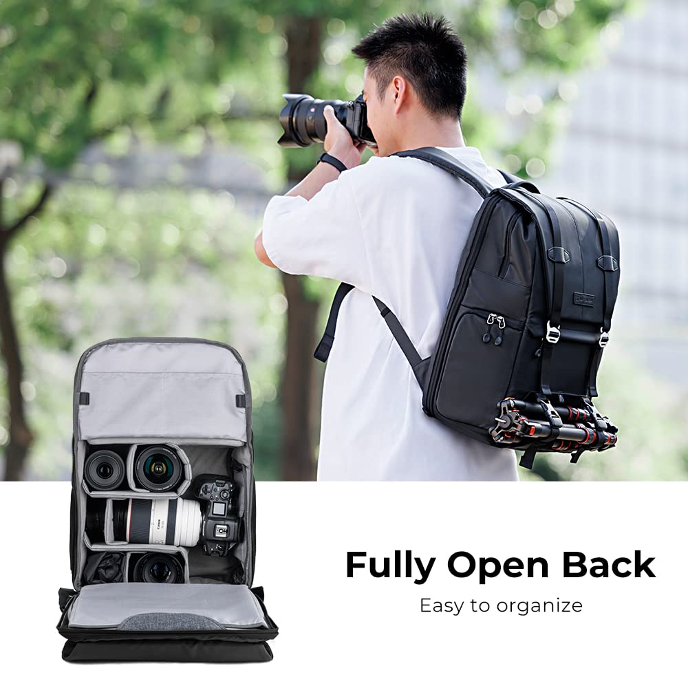 K&F CONCEPT Camera Backpack, Camera Bags for Photographers Dslr Cameras Compatible for Canon Nikon Sony DJI Mavic Drone, 20L Large Capacity Bag Cover 15.6 Inch Laptop Camera Cases with Raincover