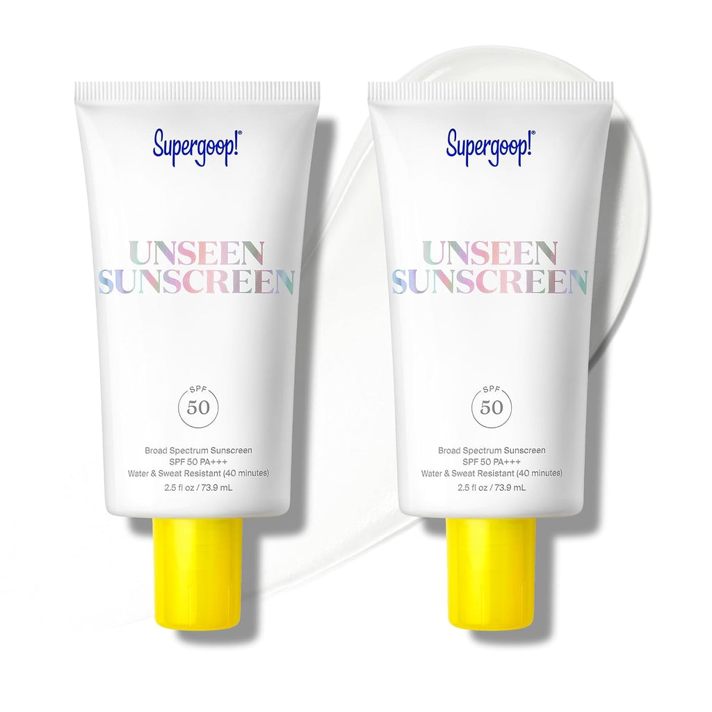 Supergoop! Unseen Sunscreen - SPF 50 - Clear & Invisible Face Sunscreen + Broad Spectrum + Makeup-Gripping Primer - Weightless, Scentless, Oil Free - For All Skin Types & Tones - 2.5 fl oz, 2 Pack