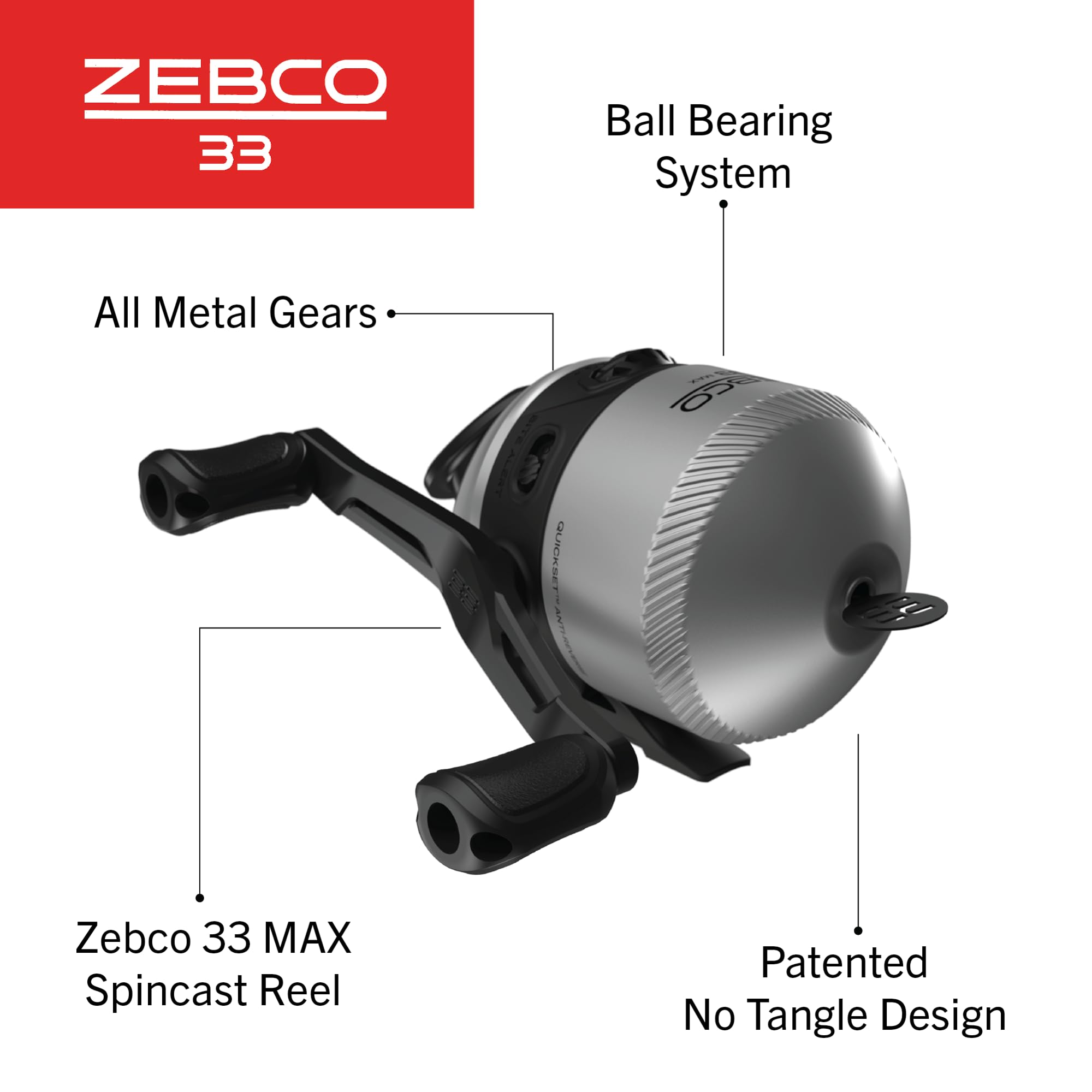 Zebco 33 Spincast Fishing Reel, Changeable Right or Left-Hand Retrieve, Built-in Bite Alert, All-Metal Gears, Pre-Spooled with Zebco Cajun Line
