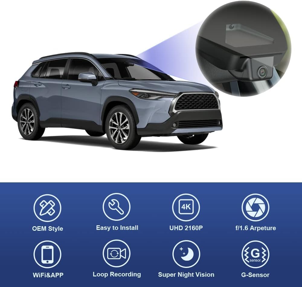 Fitcamx Front 2K+Rear 1080P Dash Cam Adapts for Toyota Corolla 2023-2026 Sedan Hybrid Hatchback, OEM Style, Dual HD Video, Built-in WiFi & APP, Loop Recording, G-Sensor, Easy to Set, 64GB Card