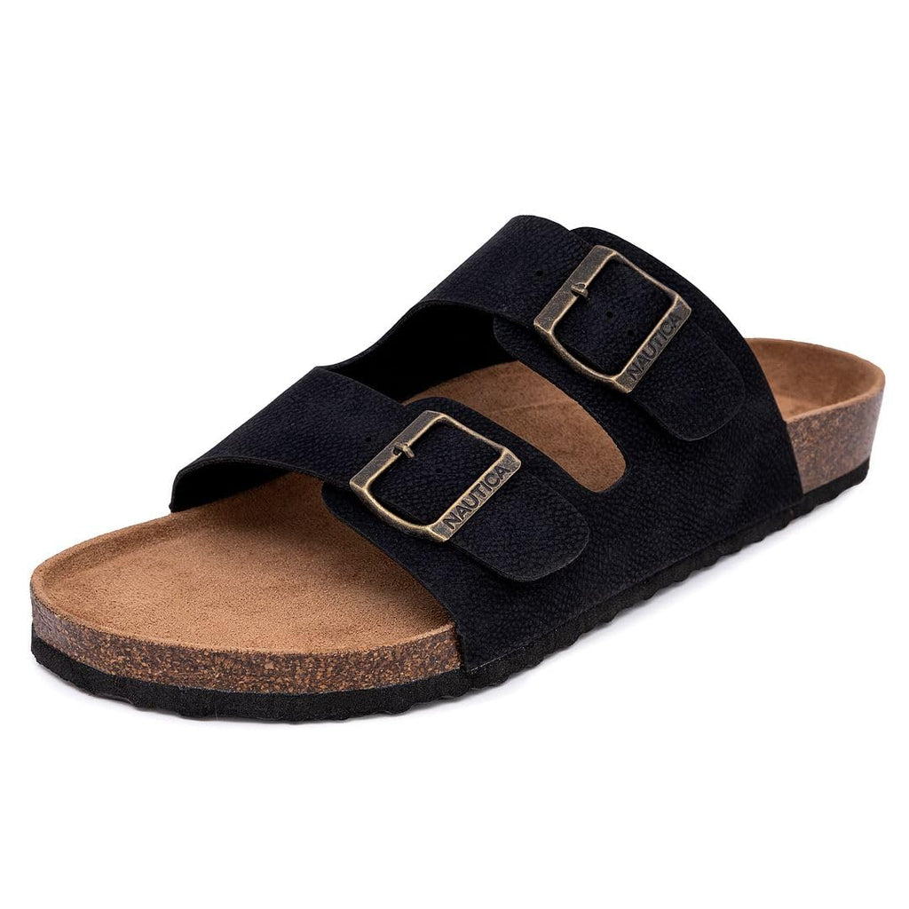 Nautica Men's Sandals - Casual Slides with 2 Adjustable Buckle Straps and Cork Footbed for Ultimate Comfort and Style (Regular/Wide Width, Big Size)