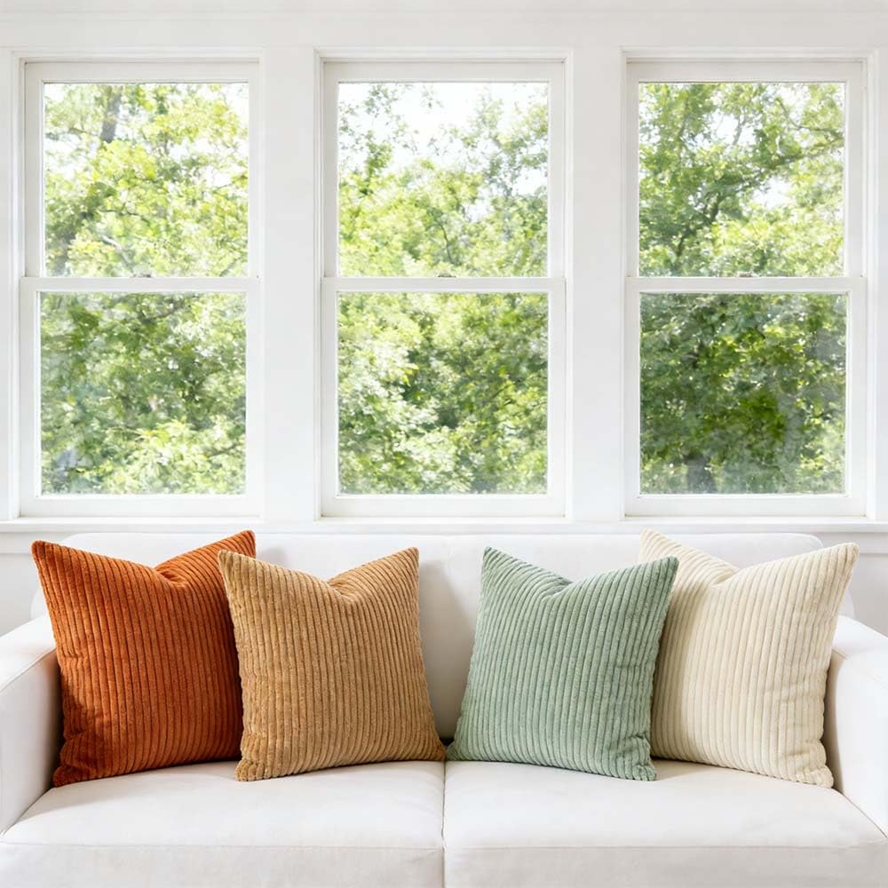 LANANAS Neutral Couch Throw Pillow Covers 18x18 Inch Set of 4 Decorative Farmhouse Boho Throw Pillows for Living Room, Couch, Bed, Sofa Soft Corduroy Accent Home Decor (Blue Ocean, 18x18 Inch)