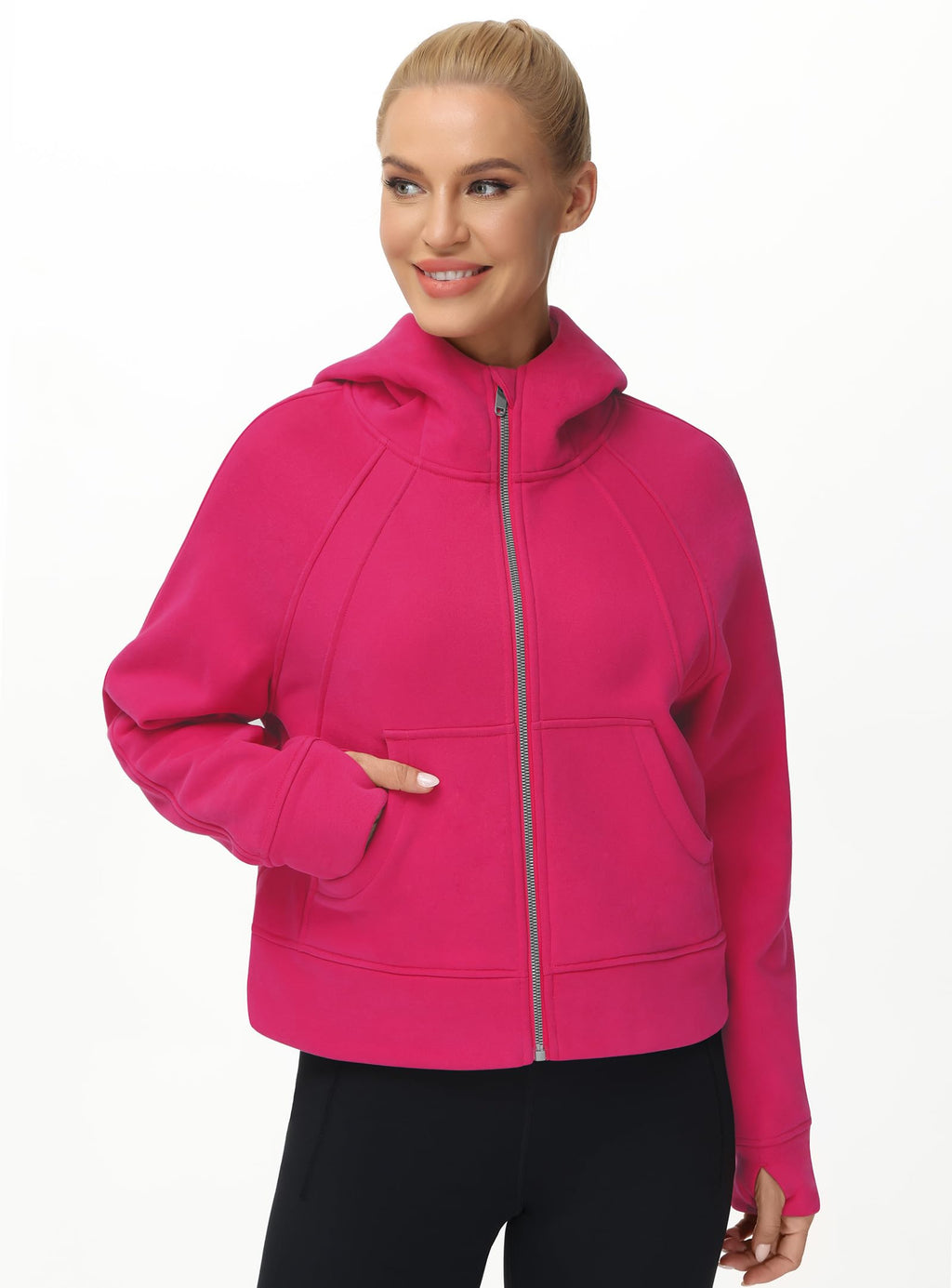 THE GYM PEOPLE Women's Full-Zip Up Hoodies Jacket Fleece Workout Crop Tops Sweatshirts with Pockets Thumb Hole