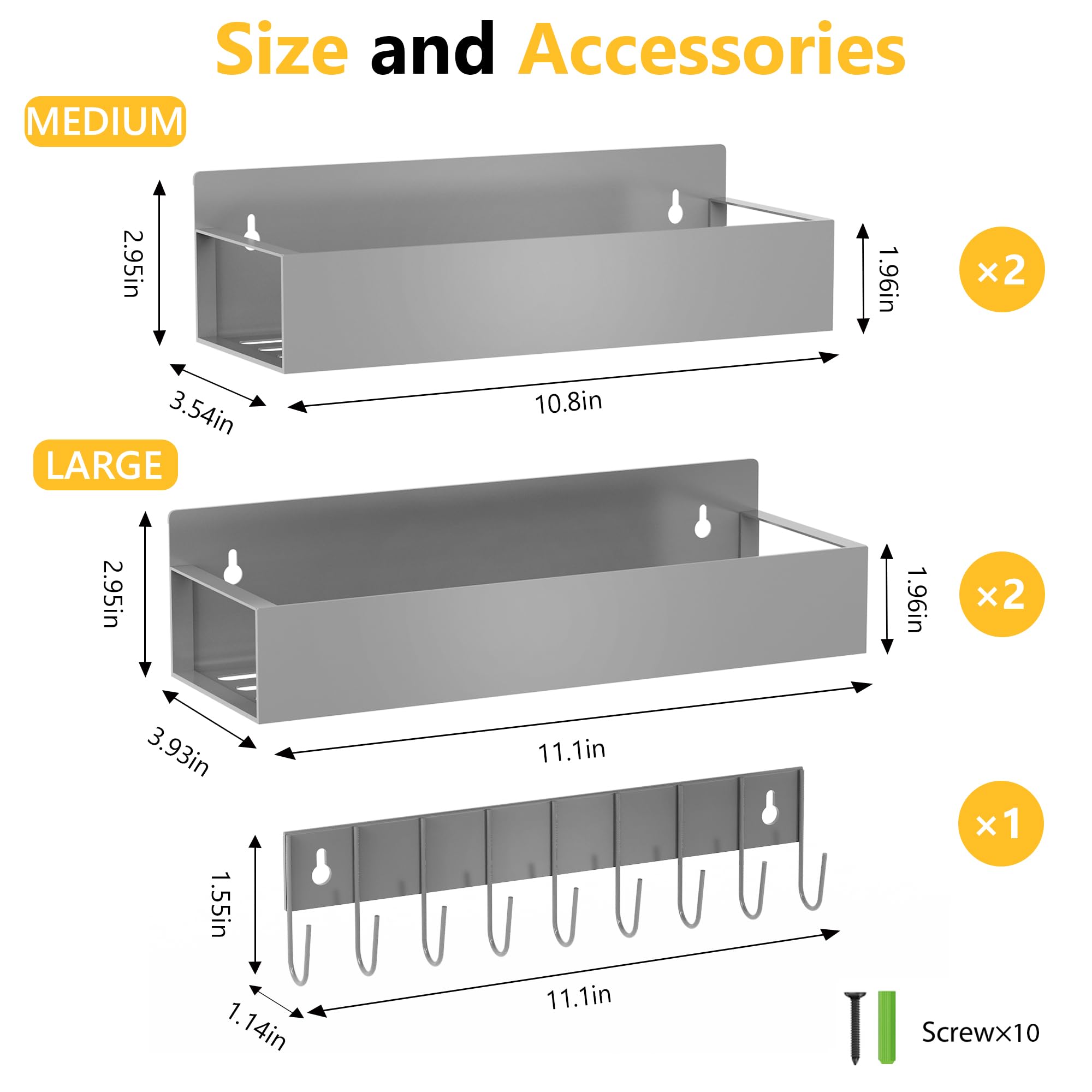 SMRCAD Magnetic Spice Rack Organizer for Fridge Seasoning Organizer for Kitchen storage with Screw Magnetic Shelf with Hook for Refrigerator and Oven (4pack1hook-Bronze)