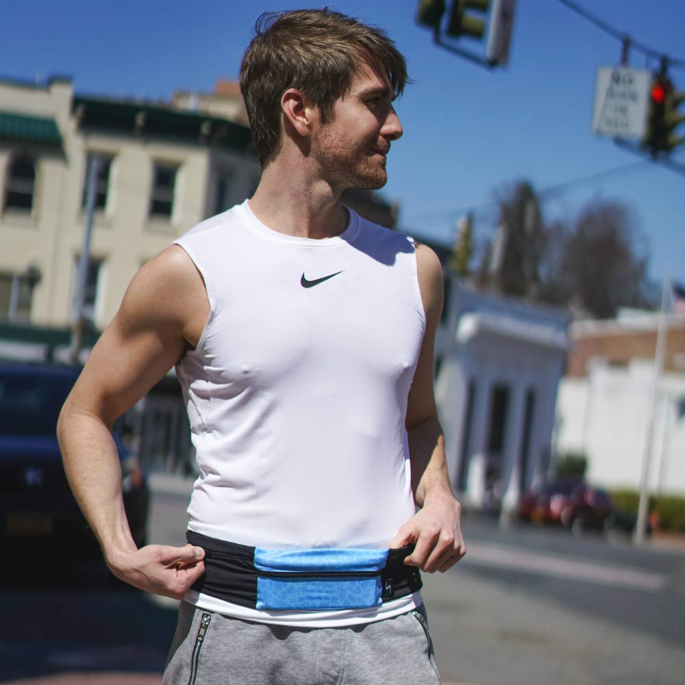 3 Pocket Adjustable Running Belt Waist Pack, Fanny Pack For Working Out With Sweat Resistant Backing, Holds All iPhone Models (Black/Black, X-Small)