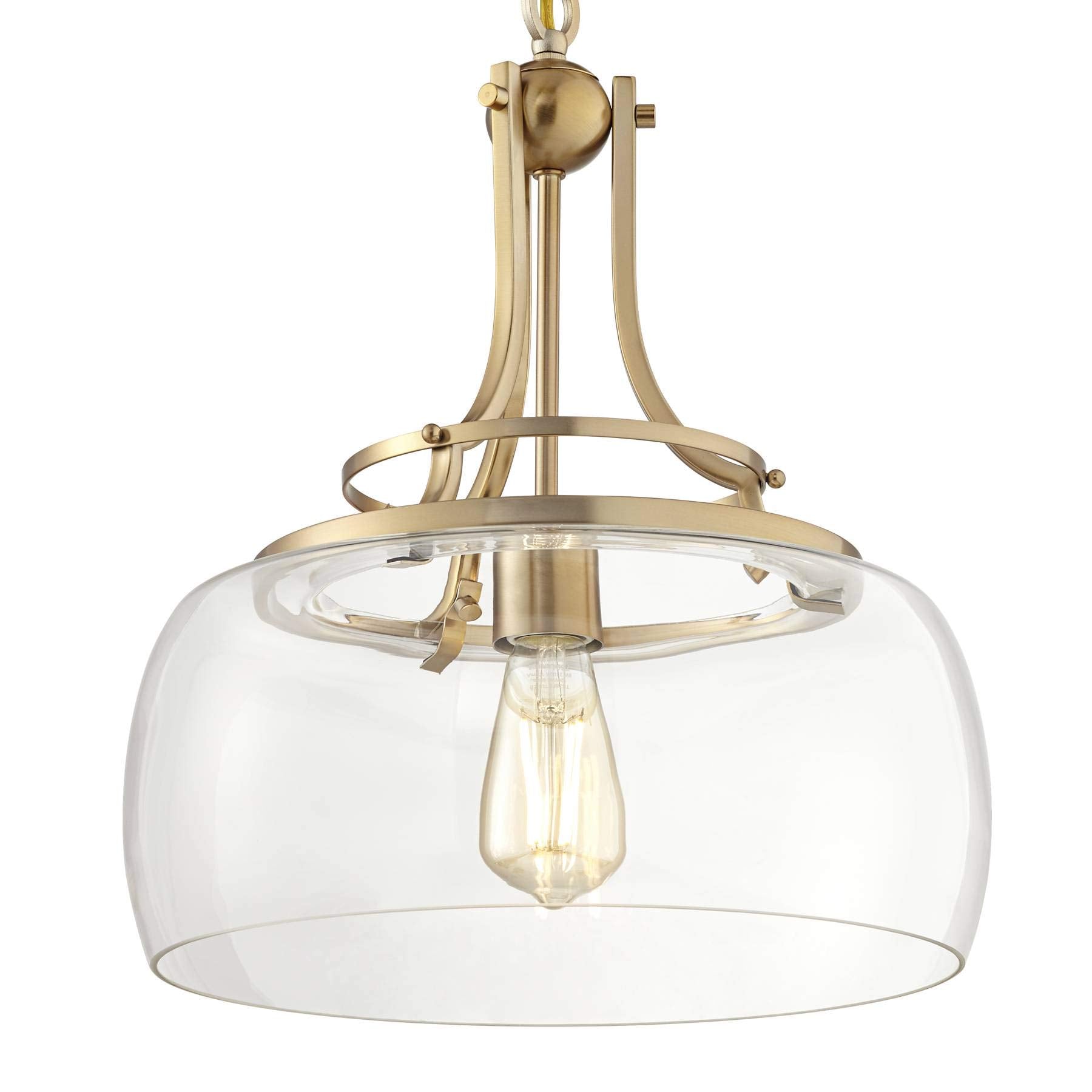 Franklin Iron Works Charleston Satin Nickel Pendant Chandelier 16" Wide Rustic Farmhouse Seeded Clear Glass LED 3-Light Fixture for Dining Room House Foyer Entryway Kitchen Bedroom Living Room