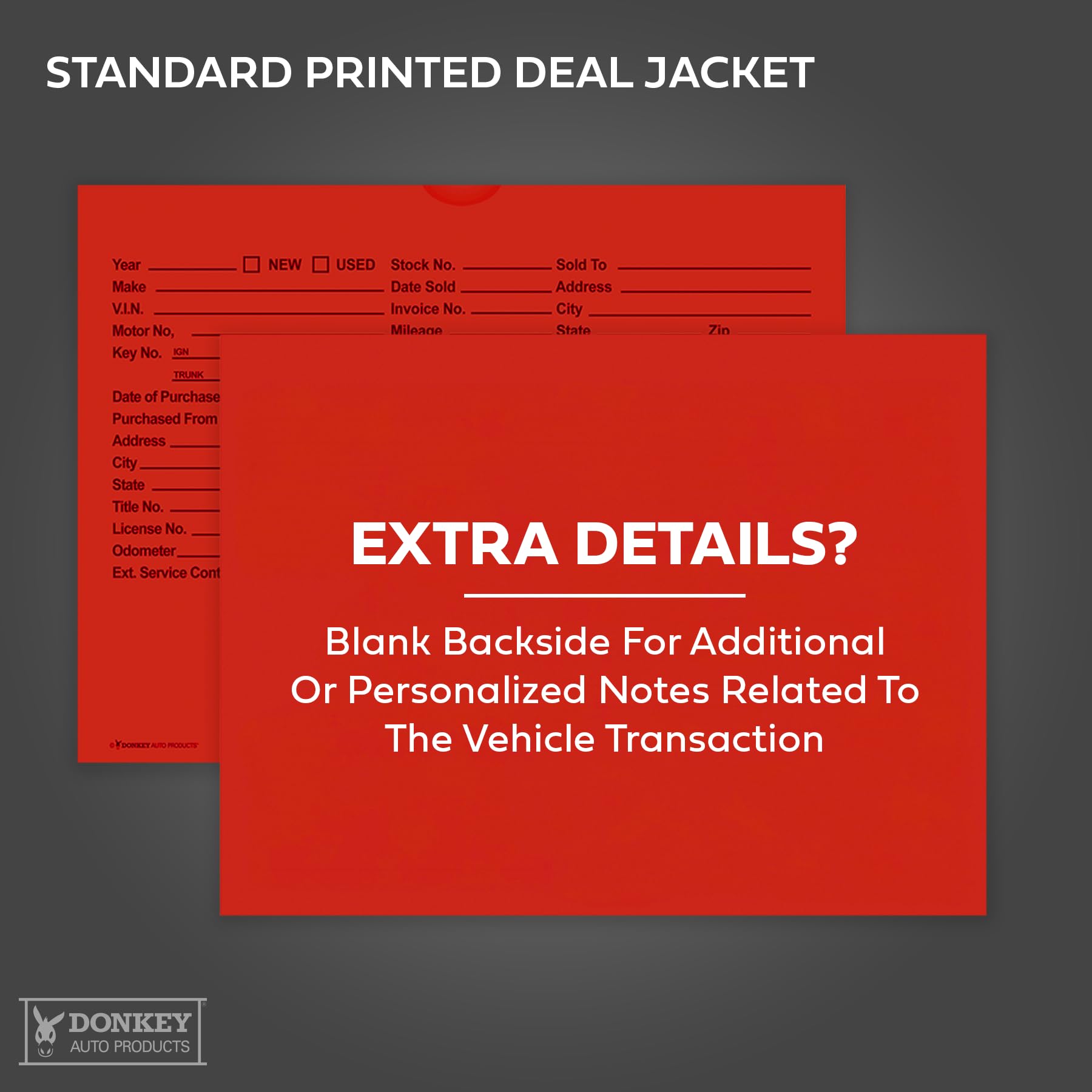 Printed Vehicle Deal Envelopes 9x12 Deal Jackets (100 shrink wrapped) (Blue)