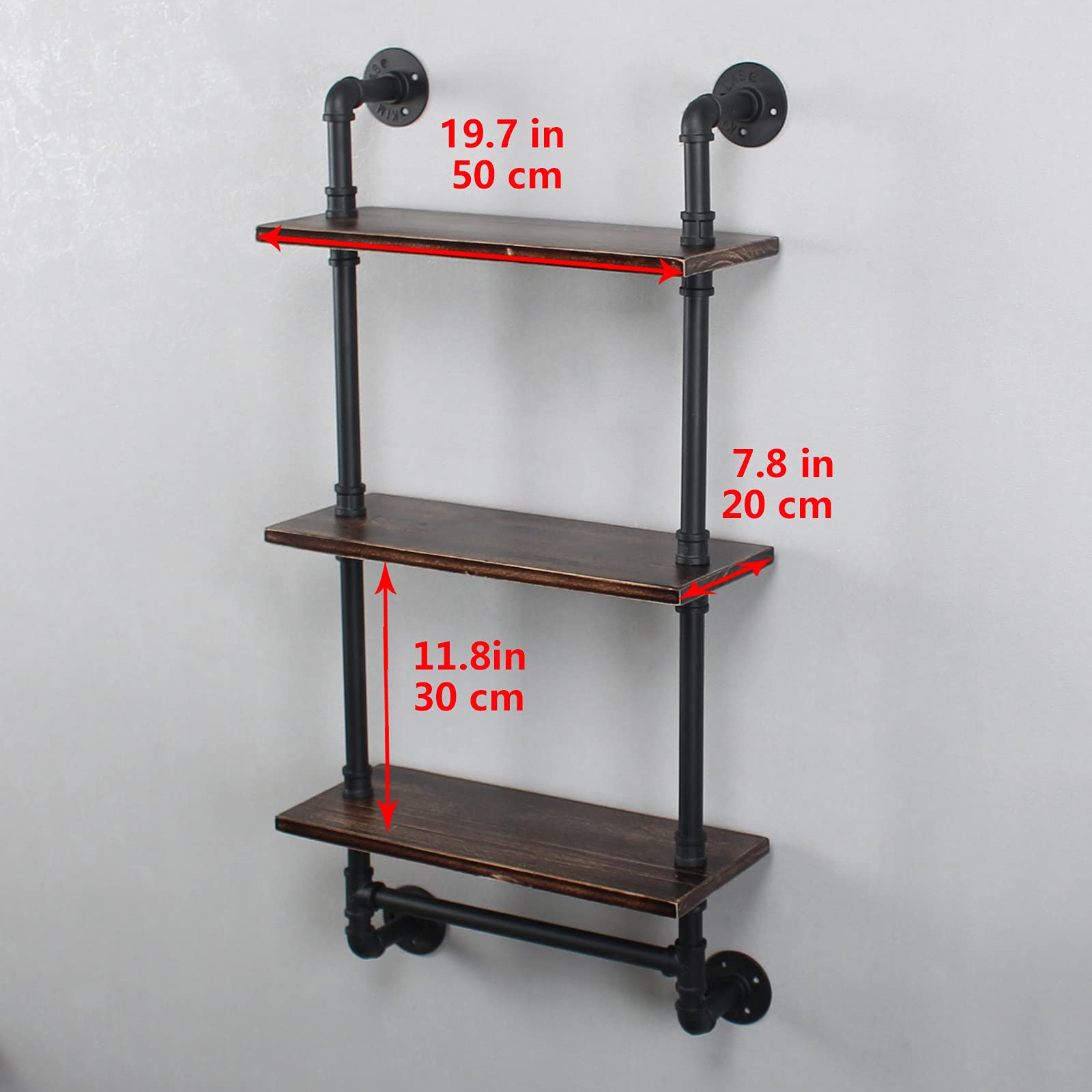 MBQQ Industrial Pipe Shelf Bathroom Shelves Wall Mounted,19.6in Rustic Wood Shelf with Towel Bar,1 Tier Farmhouse Towel Rack,Pipe Shelving Floating Shelves Towel Holder,Black & White