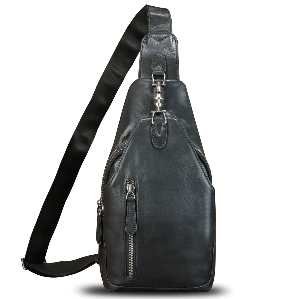 Genuine Leather Sling Bag for Men and Women Real Leather Shoulder Crossbody Bag Chest Bag Sling Backpack Purse