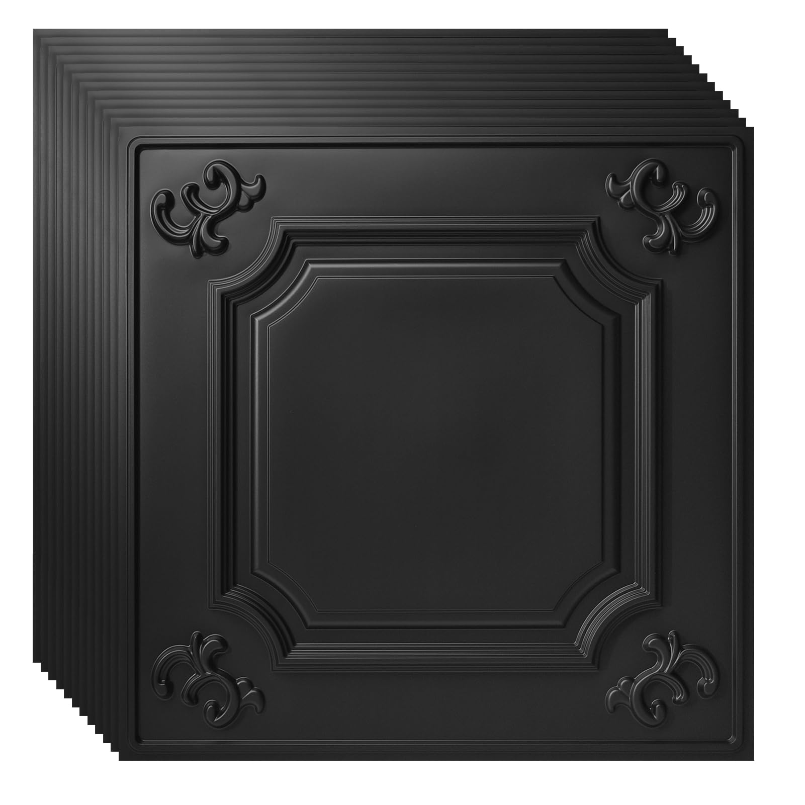 Art3d Drop Ceiling Tiles 24x24in. (12-Pack, 48 Sq.ft), Wainscoting Panels Glue Up 2ft x 2ft for Interior Décor in Living Room, Bedroom & Office, Star Black