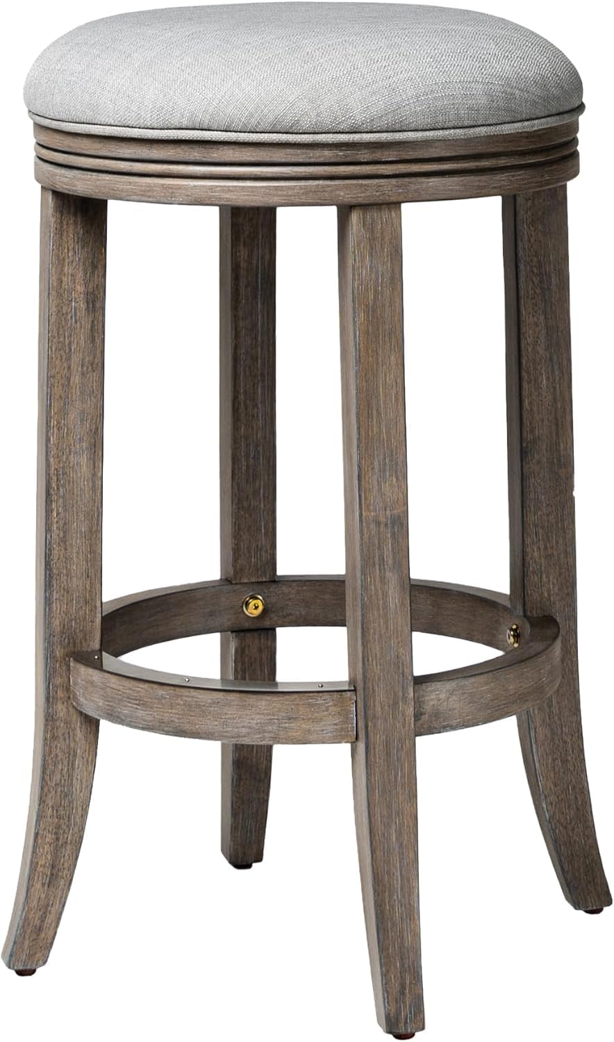 Maven Lane Eva Counter Stool 26 Inches – Round Swivel Stool with Footrest – Grey Solid Wood and Grey Fabric Upholstery – Perfect for Kitchen Islands and Counters