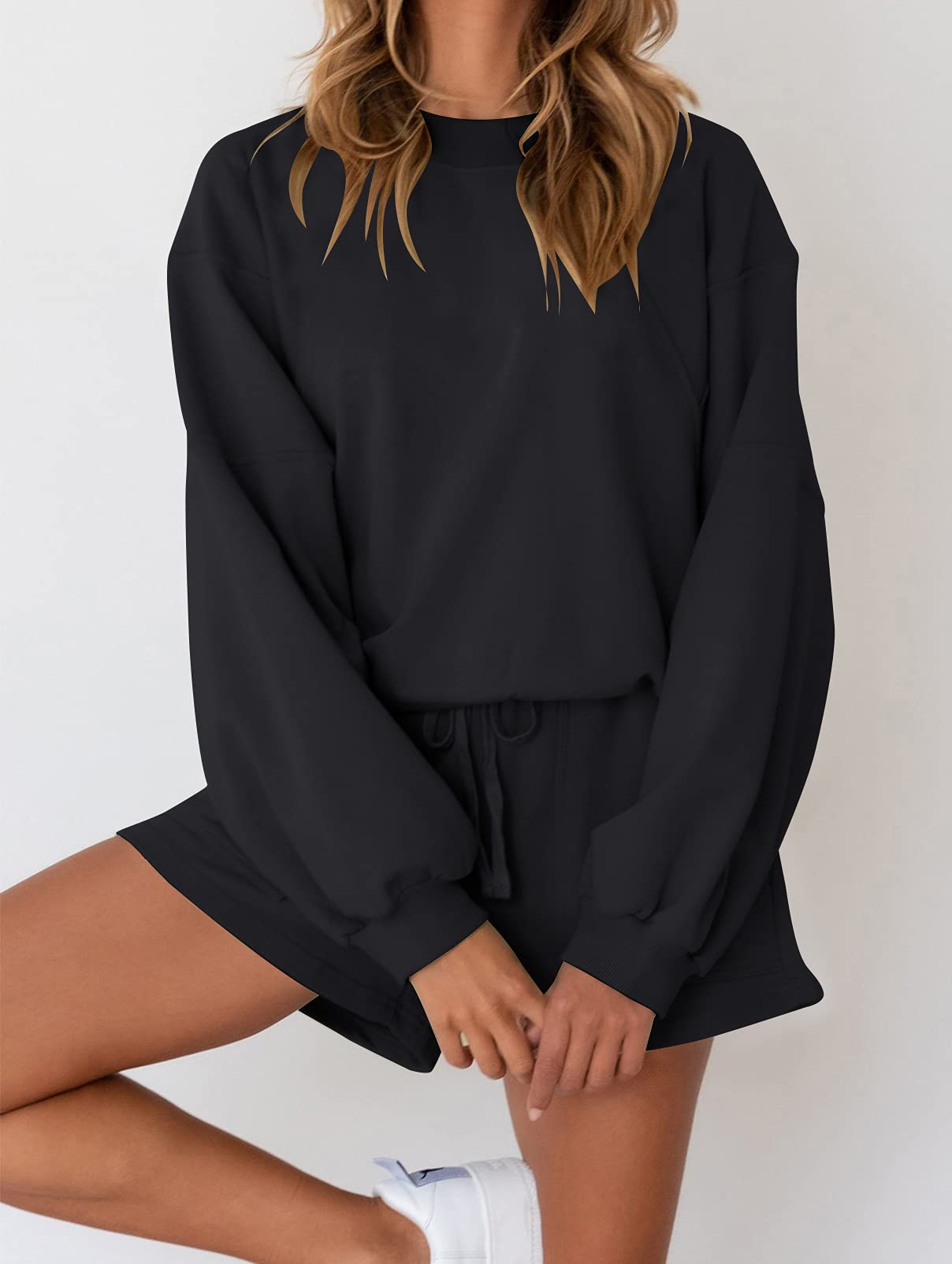 MEROKEETY 2026 Spring Lounge Sets for Women Oversized Batwing Sleeve Casual Top and Shorts 2 Piece Outfits Sweat Set