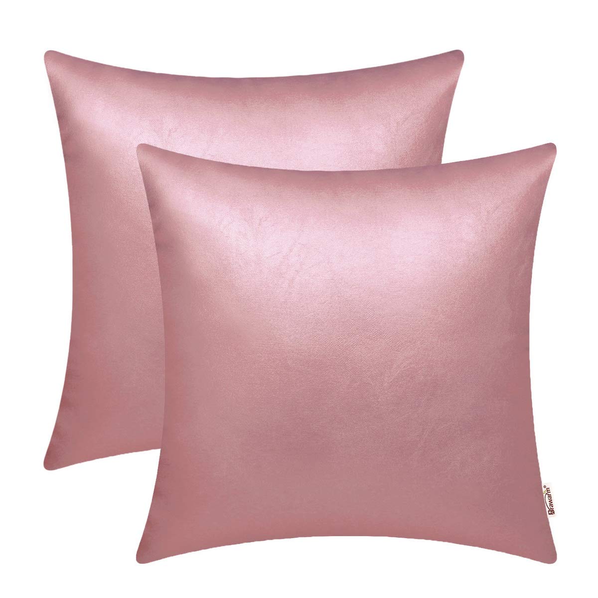 BRAWARM Faux Leather Throw Pillow Covers 16 X 16 Inches - Black Leather Pilow Covers Pack of 2, Solid Dyed Leather Pillowcases for Couch Bed Sofa Garden Home Decorative