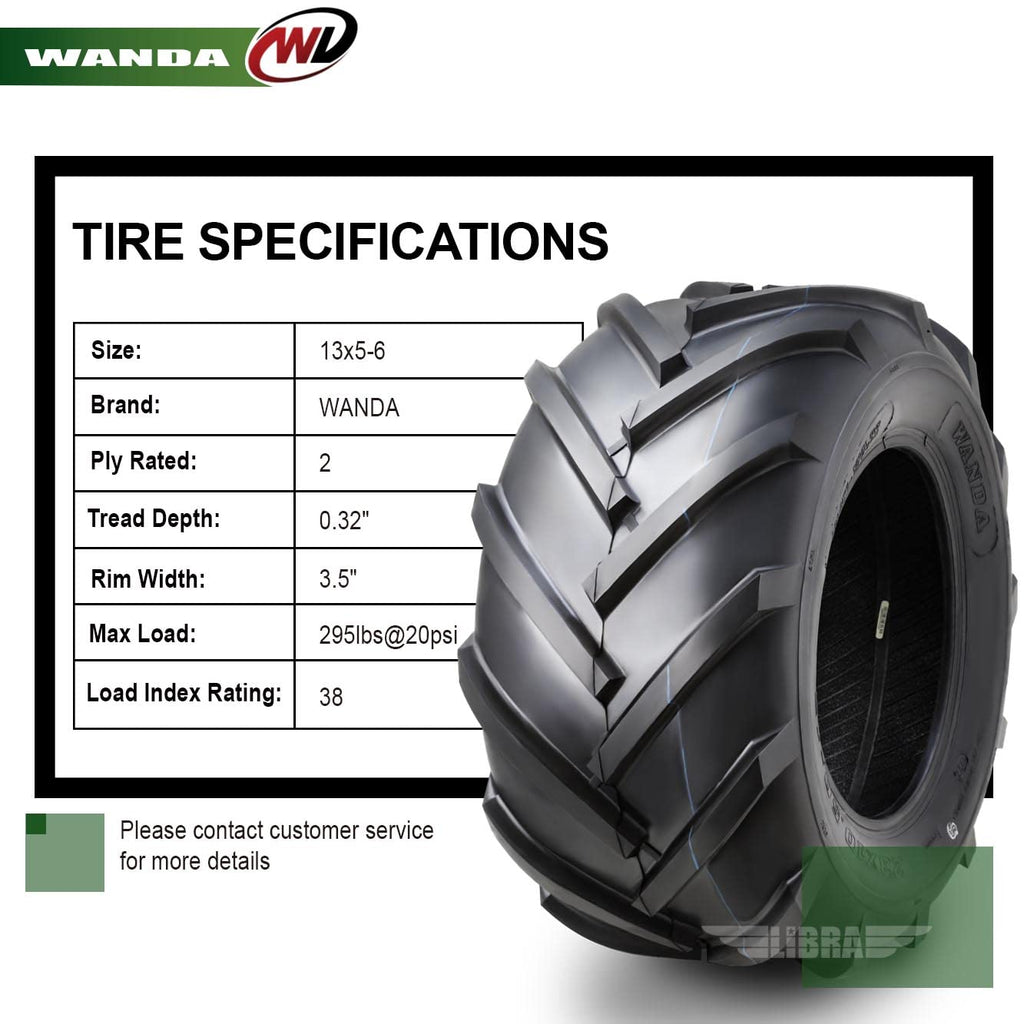 WANDA 11x4-5 Zero Turn Lawn Mower Utility Cart Turf Tire 11x4x5 11x4.00-5/4 Ply - 13204