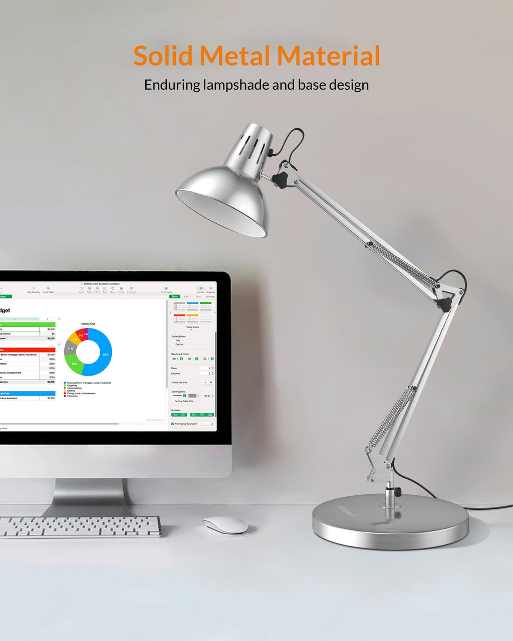 LEPOWER Metal Desk Lamp, Adjustable Goose Neck Architect Table Lamp with On/Off Switch, Swing Arm Desk Lamp with Clamp, Eye-Caring Reading Lamp for Bedroom, Study Room &Office (Sandy Black)