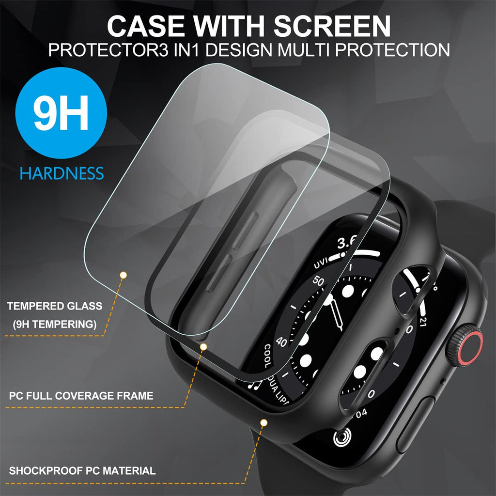 Diruite 2-Pack for Apple Watch Series 3/2/1 38mm Case, Ultra-Thin All-Around Tempered Glass Screen Protector Protection Cover for iWatch 38mm - Black