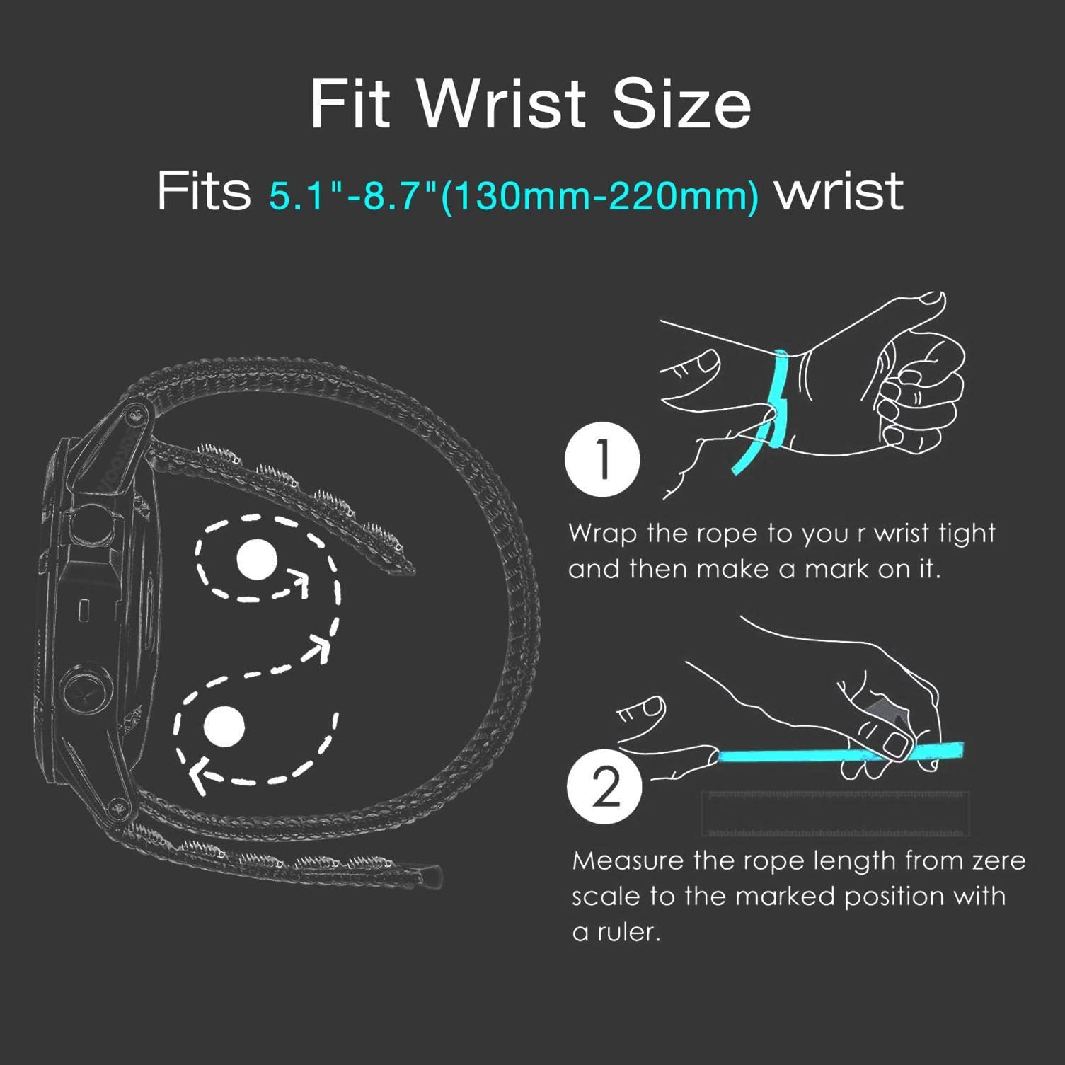 Abanen Hook and Loop Quick Dry Watch Band for Fenix 8 47mm/ epix Pro 47mm / Fenix 7/6/5, 22mm Woven Nylon Ultralight Sport Wristband Strap for Garmin Instinct 2, Instinct 3 45mm
