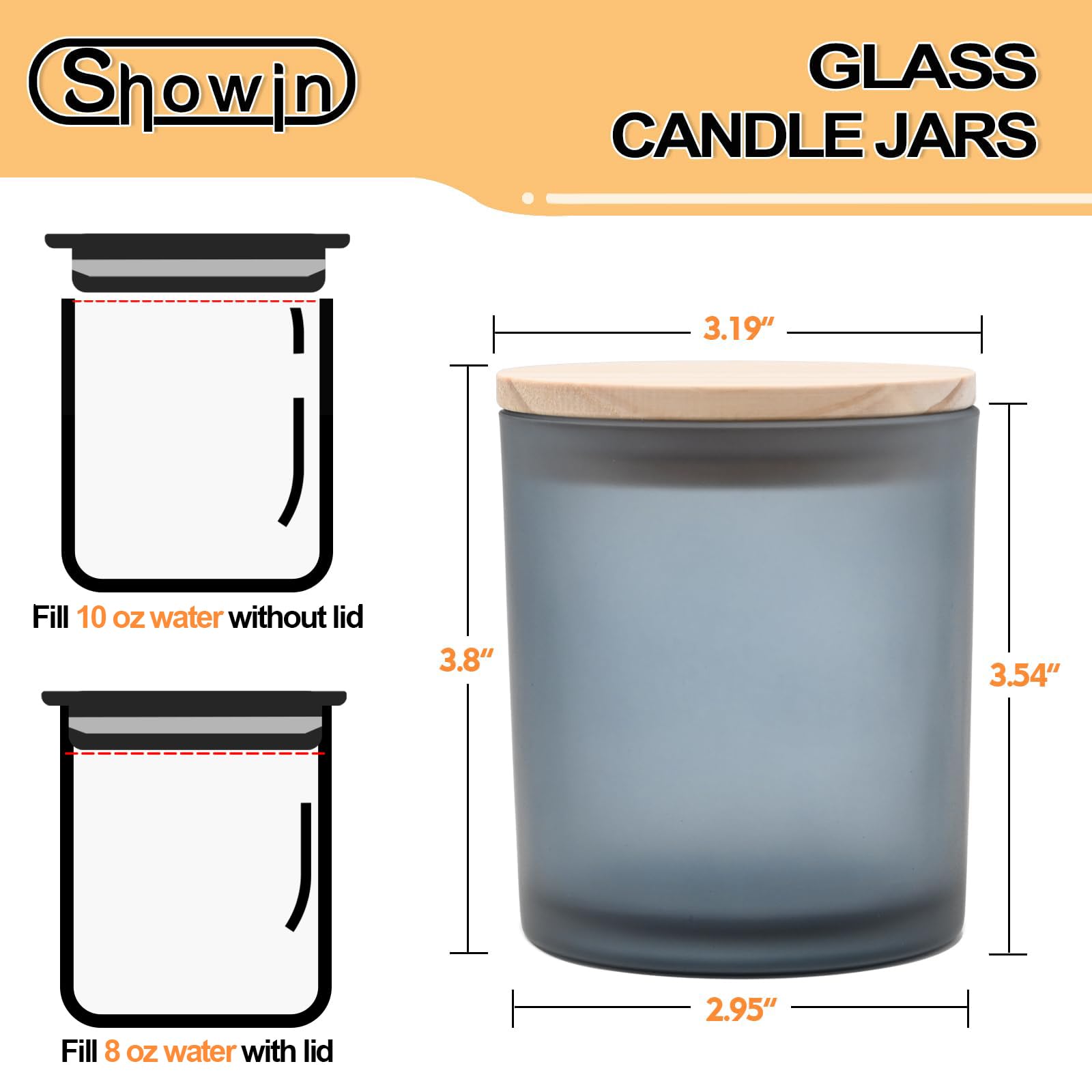 SHOWIN 10 OZ Thick Candle Jars for Making Candles 15 Pcs, Empty Jars with Wood Lids for Candle Making, Sample Container, Inner Black