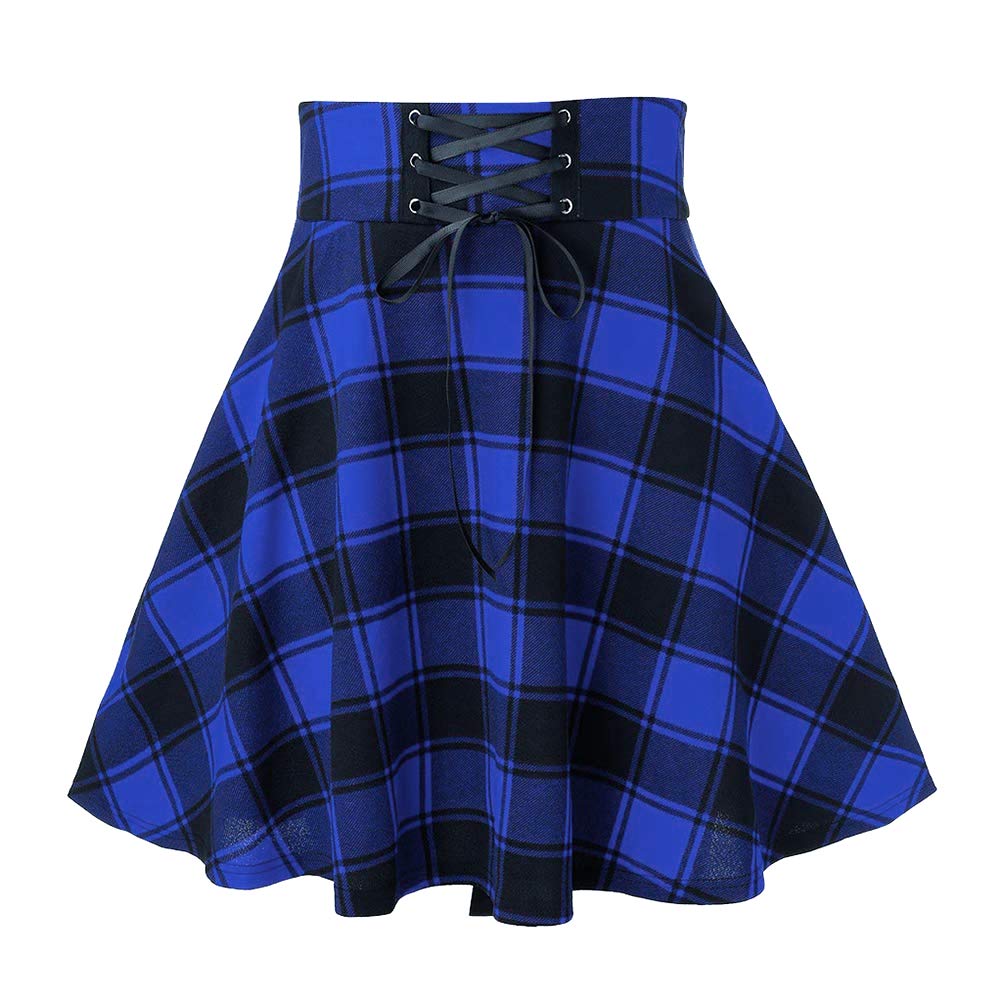 IDEALSANXUN Gothic Plaid Mini Skirts for Women Short High Waist Plaid Skirts