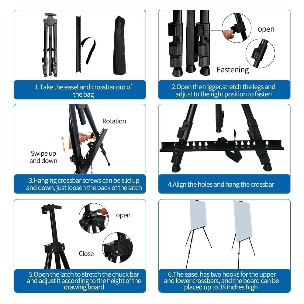 RRFTOK Easel Stand for Sign and Painting: Art Portable Adjustable Metal Tripod Easels for Display Height from 17 to 66 Inch -Canvas Stand for Table-Top/Floor Paint - Gifts for Teens Art Supplies