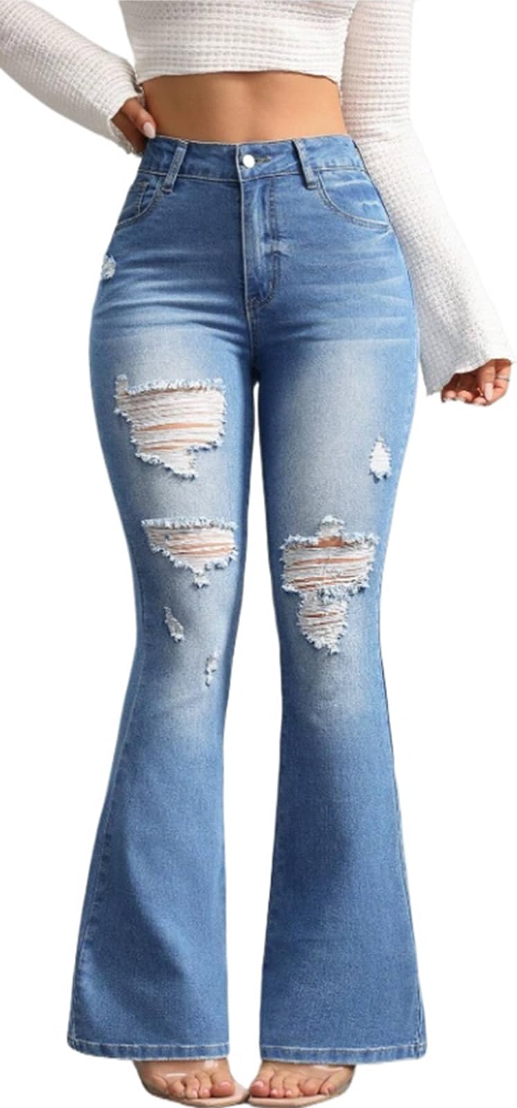 Bell Bottom Jeans for Women Ripped High Waisted Classic Flared Denim Pants