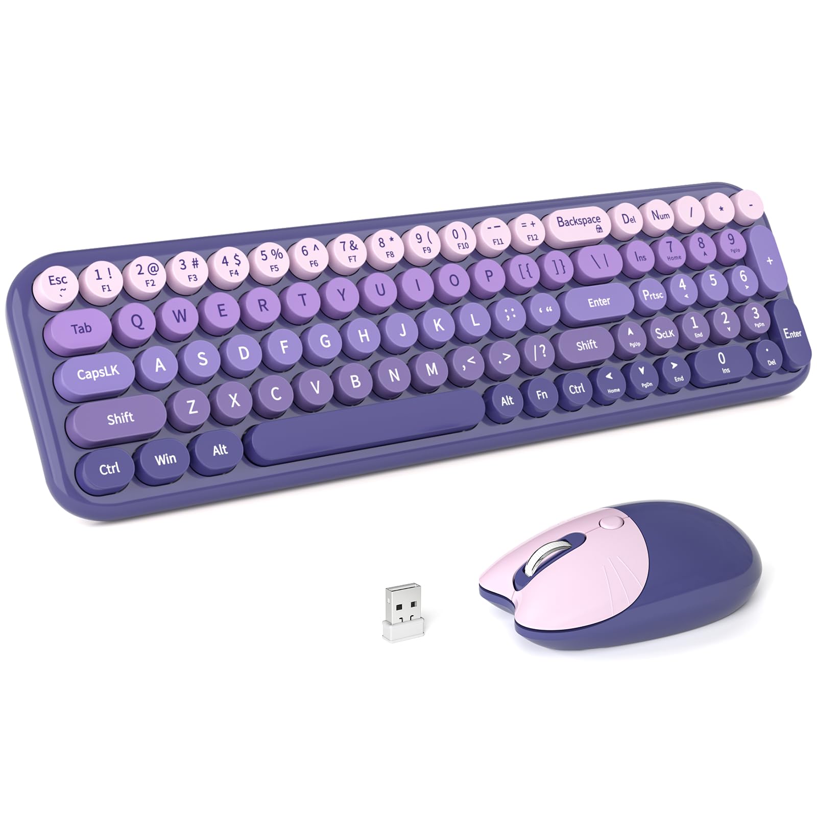 MOFII Wireless Keyboard and Mouse Combo, Compact Typewriter Retro Round Computer Keyboard and Mouse Set, Plug and Play, for Windows, Computer, Desktop, PC, Notebook - Black Green Gradient