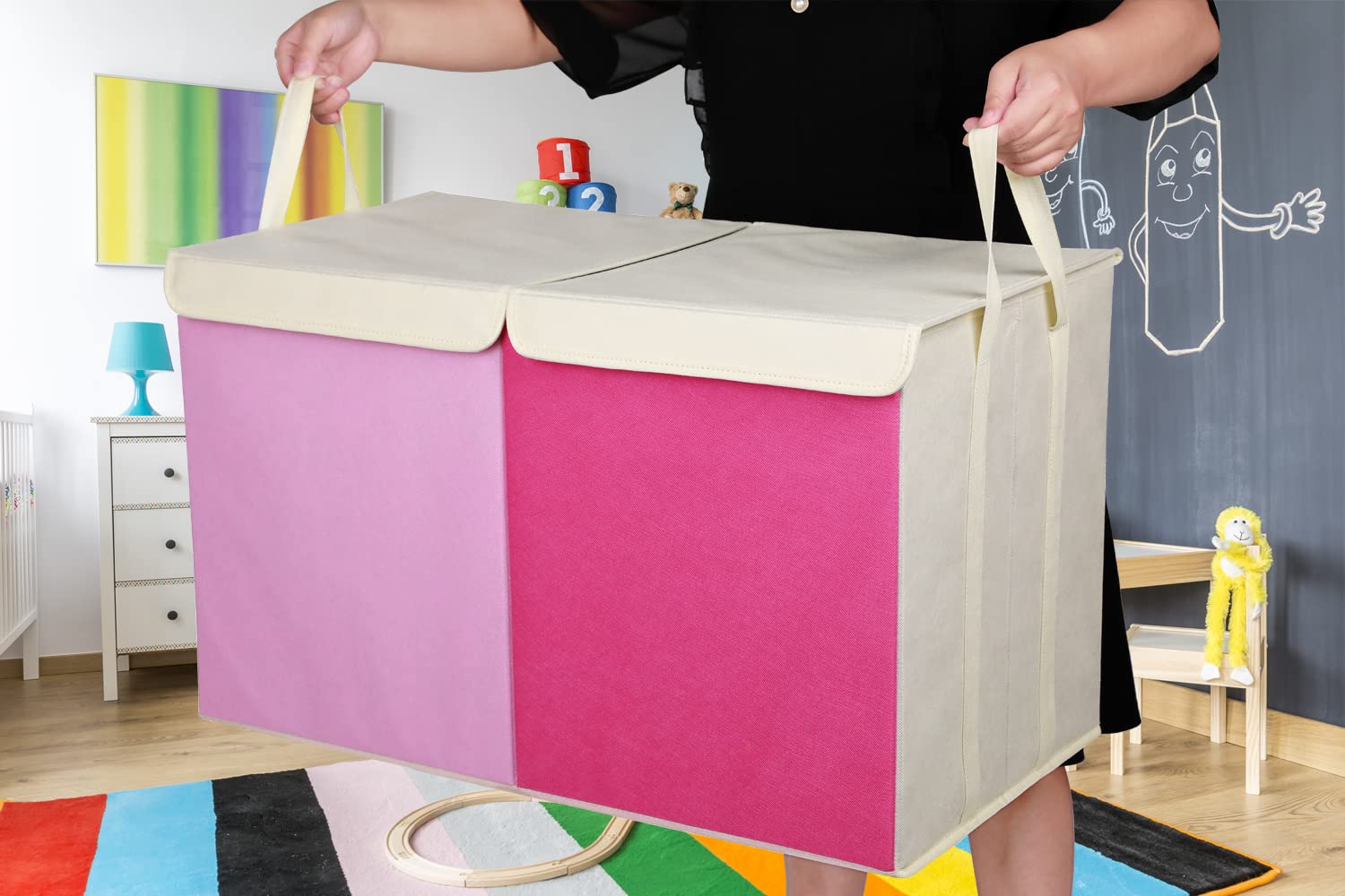 YOLOXO Toy Box Chest, Collapsible Sturdy Storage Bins with Lids, Extra Large Kids Toy Storage Organizer Boxes Bins Baskets for Kids, Boys, Girls, Nursery Room, Playroom, Closet (BLACK)
