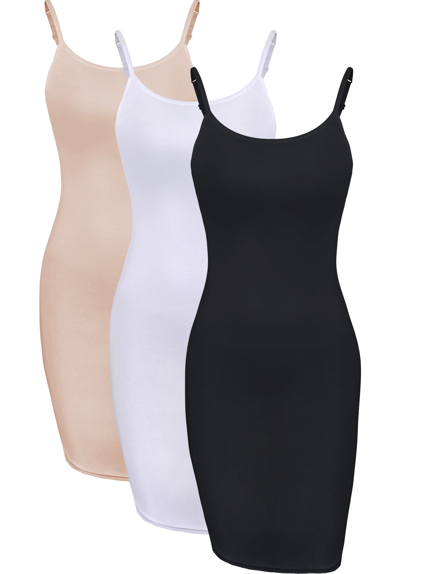 WILLBOND 3 Pieces Women's Basic Cami Long Tanks Dress Spaghetti Strap Slips for Under Dresses, Long Camisoles for Layering