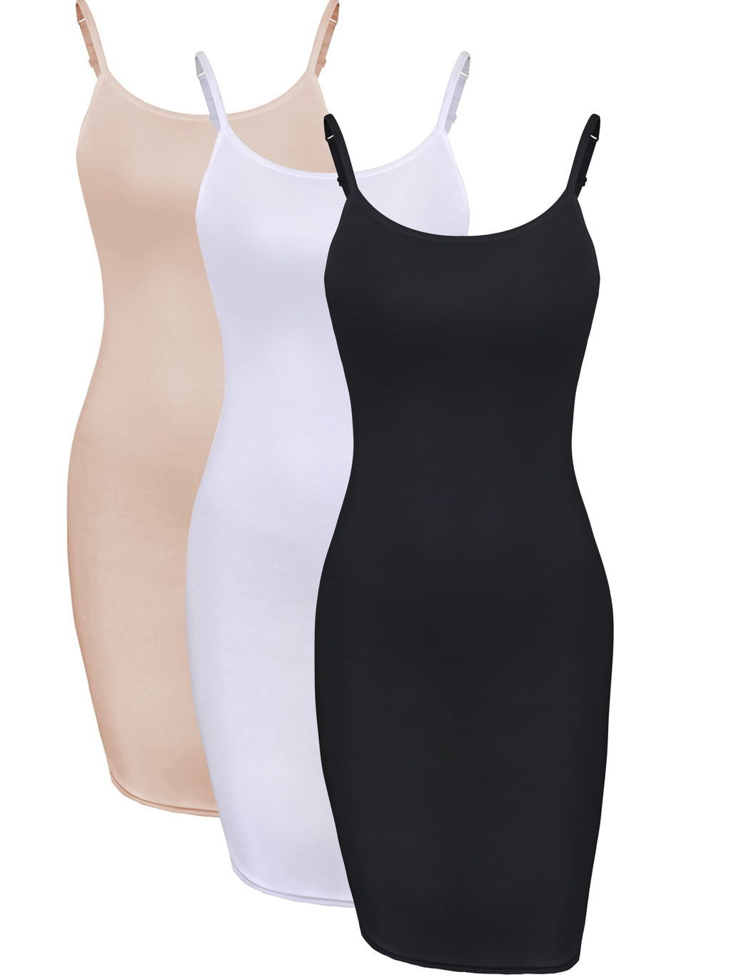 WILLBOND 3 Pieces Women's Basic Cami Long Tanks Dress Spaghetti Strap Slips for Under Dresses, Long Camisoles for Layering