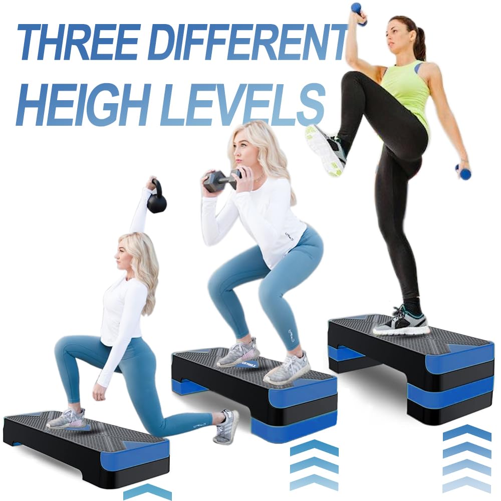 Aerobic Exercise Step, Adjustable Aerobic Stepper for Exercise, Workout Step Platform, Step Up Box, 26.5" Step Deck with 4” 6” 8” Adjustable Height Risers, Women Home Gym Fitness