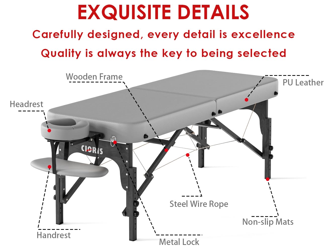CLORIS 84" Professional Massage Table Portable Reinforced Wooden Leg 2 Folding Lightweight Spa Salon Tattoo Massage Bed Height Adjustable Hold Up to 1100LBS with Carrying Bag Black