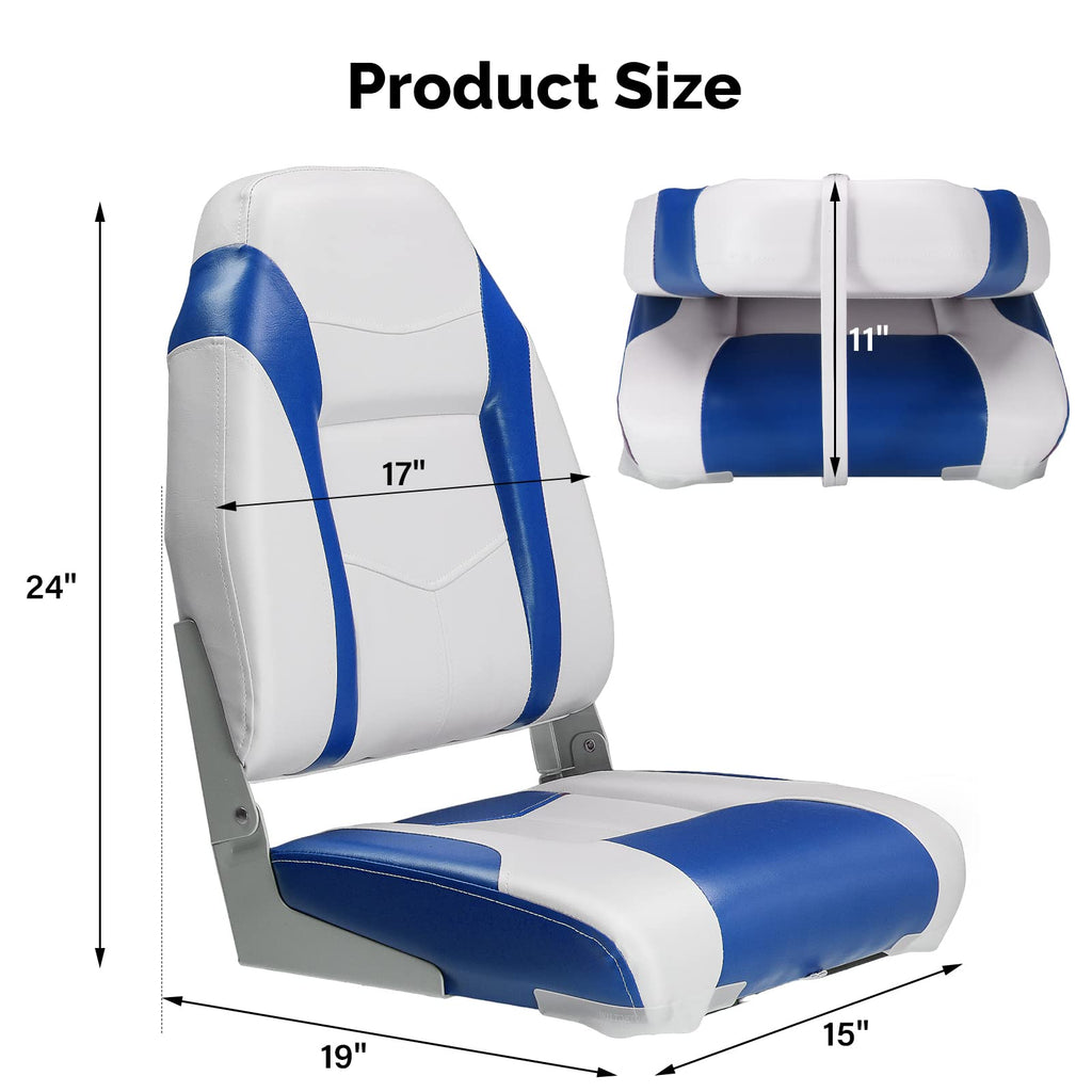 PEXMOR Boat Seats, Low/High Back, Folding, Waterproof, Captain Seat, 2 Packs (High Back-Blue & White)