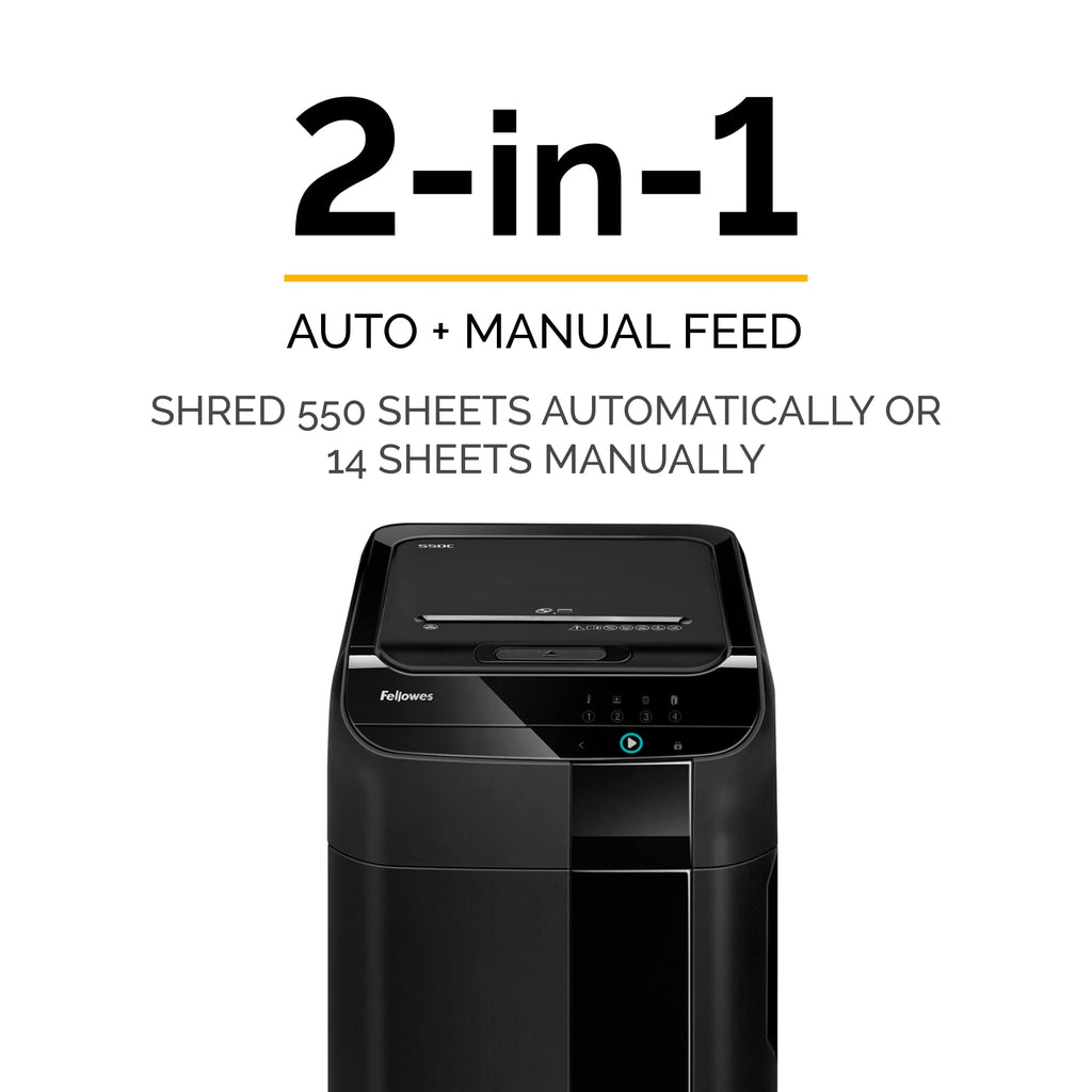 Fellowes AutoMax Micro-Cut 100M Commercial Office Auto Feed 2-in-1 Paper Shredder with 100-Sheet Capacity, Black