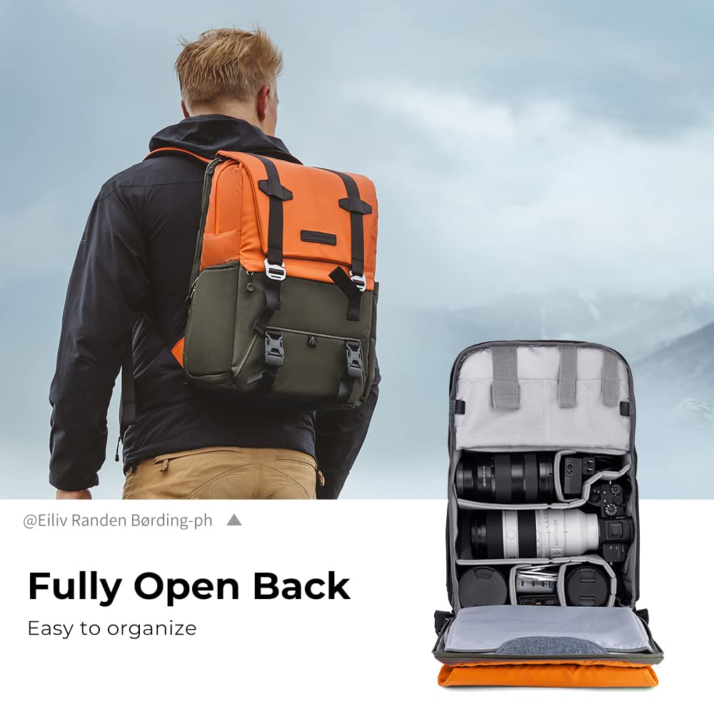 K&F CONCEPT Camera Backpack, Camera Bags for Photographers Dslr Cameras Compatible for Canon Nikon Sony DJI Mavic Drone, 20L Large Capacity Bag Cover 15.6 Inch Laptop Camera Cases with Raincover