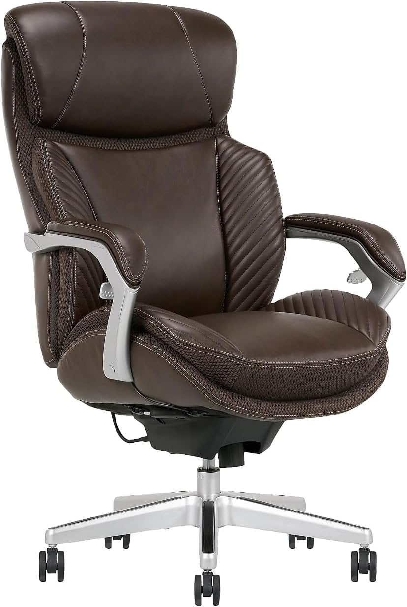 iComfort i6000 Series Big & Tall Ergonomic Bonded Leather High-Back Executive Chair, Brown/Silver