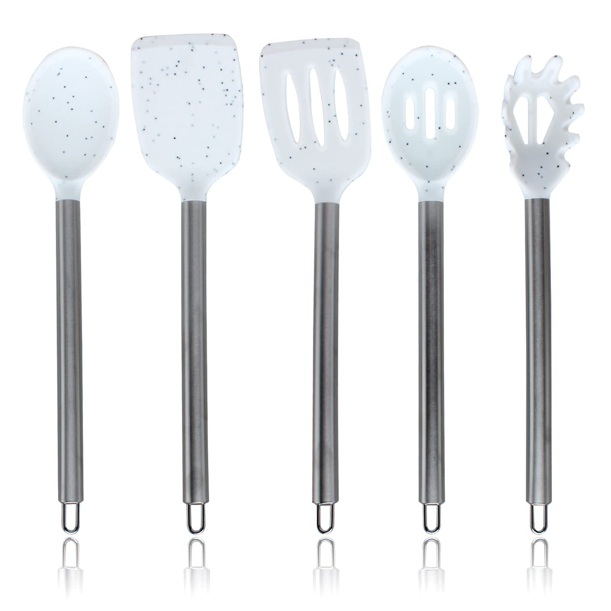 COOK WITH COLOR Silicone Cooking Utensils, Kitchen Utensil Set, Easy to Clean Silicone Kitchen Utensils, Cooking Utensils for Nonstick Cookware, Kitchen Gadgets Set with Holder, 10 Pieces