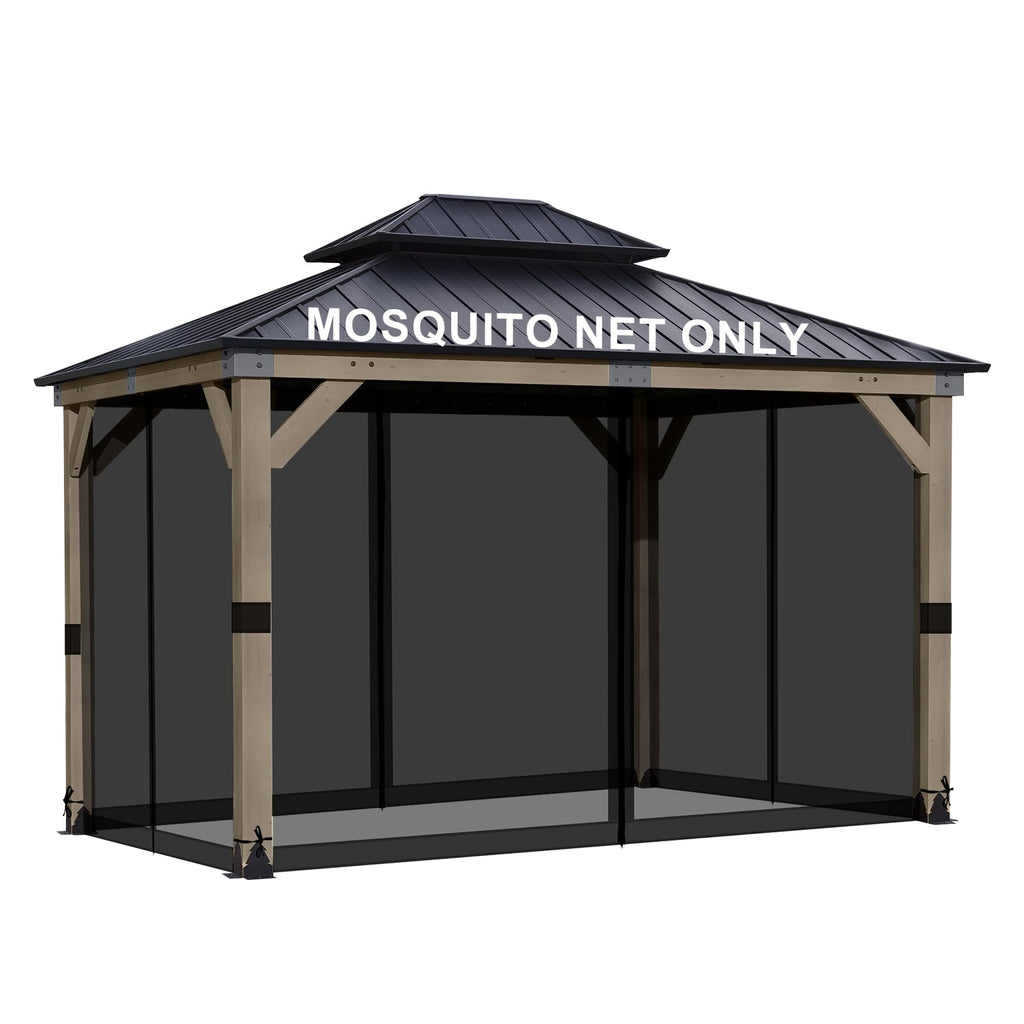 BPS 10' x 10' Gazebo Universal Mosquito Netting Screen Replacement, 4-Panel Mesh Screen Walls with Double Zippers for Outdoor Patio, Khaki (Mosquito Net Only)