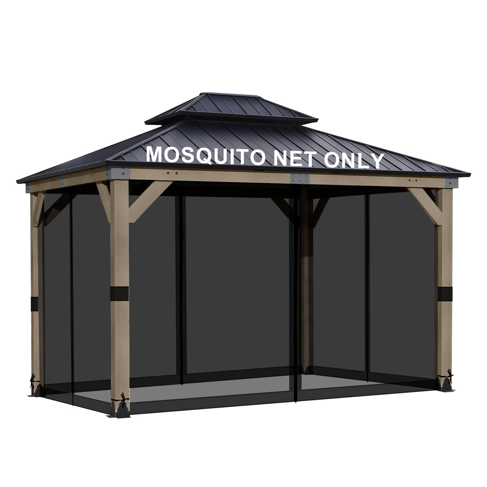 BPS 10' x 10' Gazebo Universal Mosquito Netting Screen Replacement, 4-Panel Mesh Screen Walls with Double Zippers for Outdoor Patio, Khaki (Mosquito Net Only)