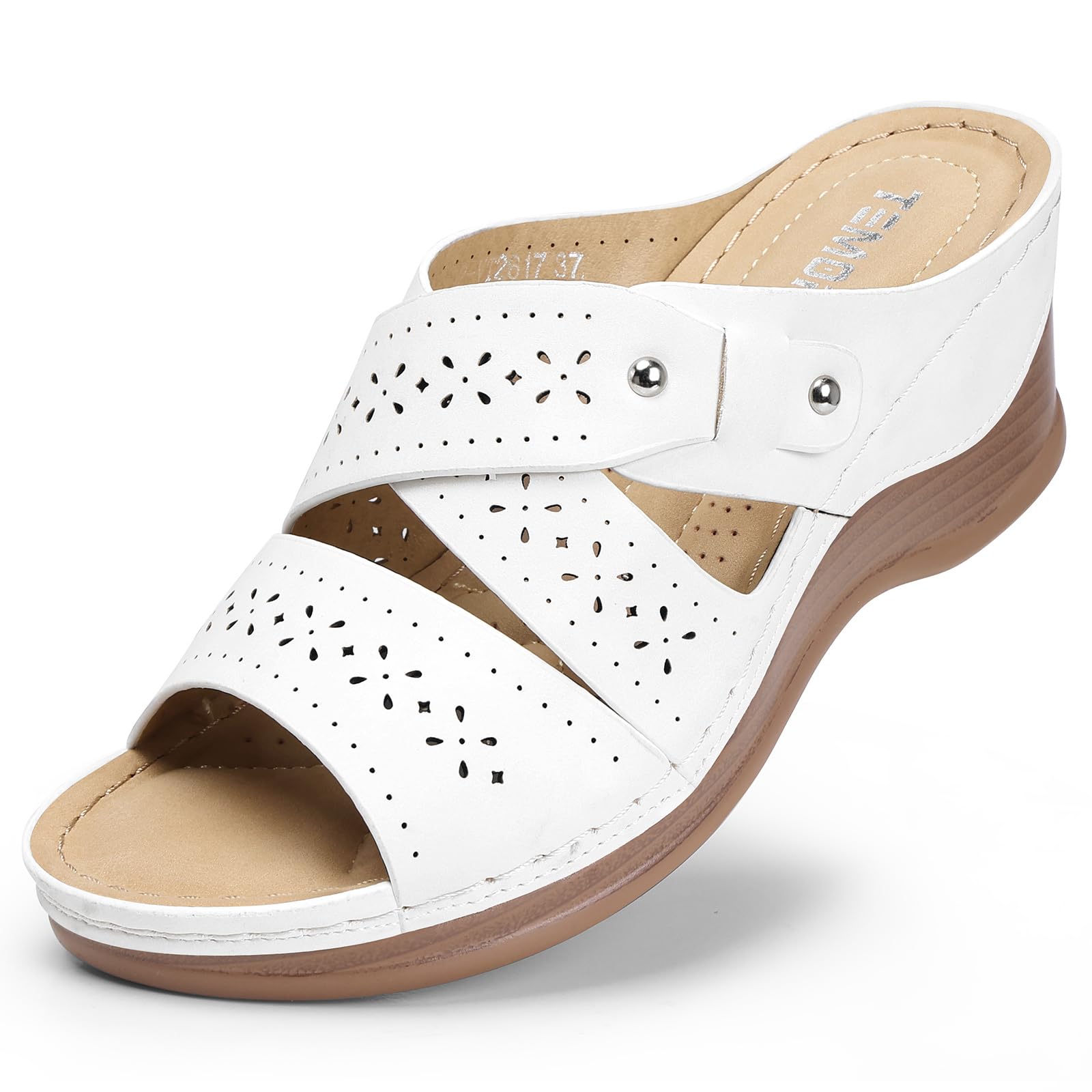 TEMOFON Wedge Sandals for Women Summer: Dressy Low Heel Sandals Black/Navy/White, Comfortable Walking, Arch support, Casual Slip on Summer Shoes, Size 5-11