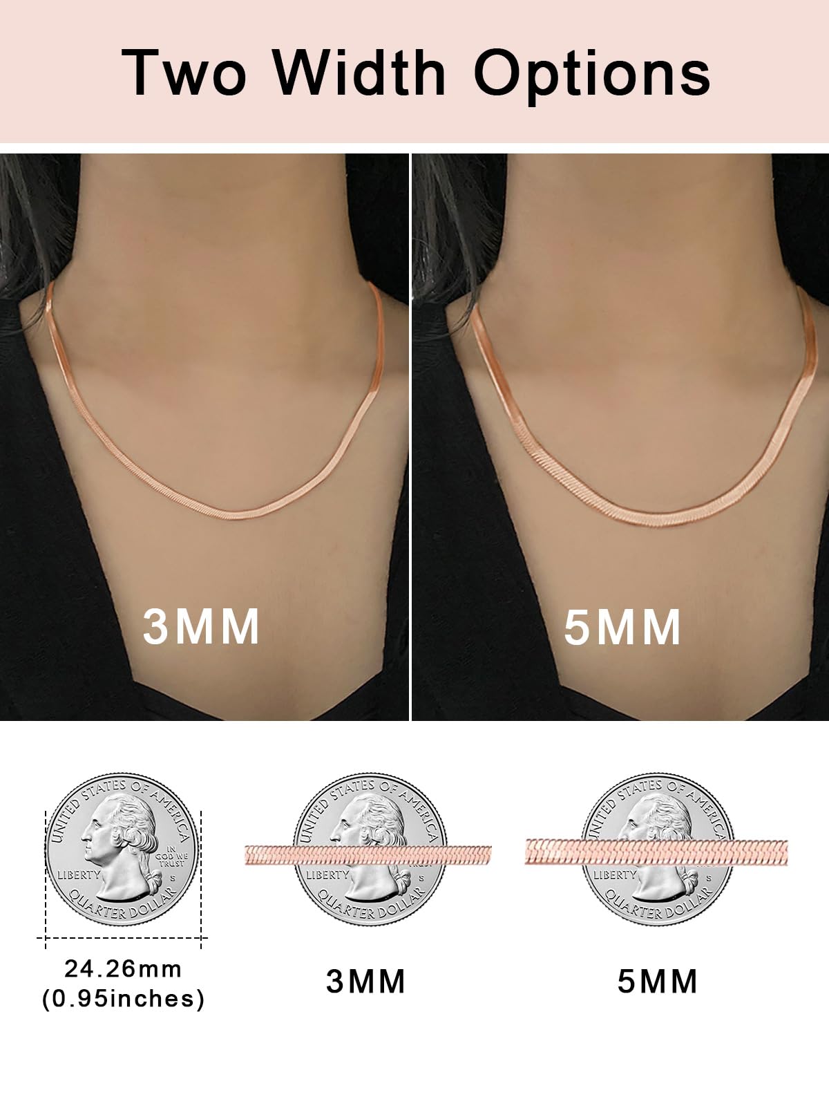 FOCALOOK 14K Gold Plated Necklaces for Women, Fashion Herringbone Choker Necklace Stainless Steel Flat Snake Chain 3/5MM(W) 12.5"/15"/18"+3.5"(L)