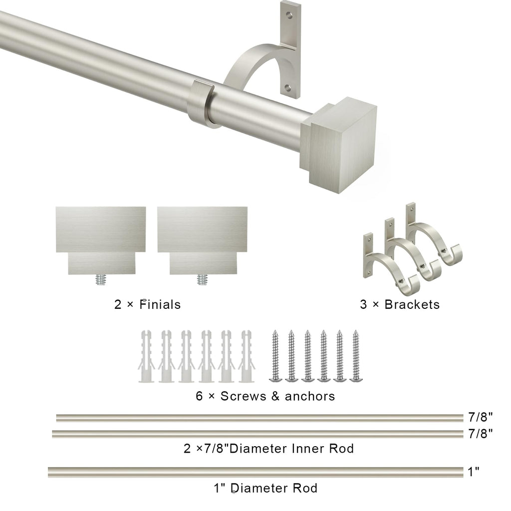 Single Curtain Rods for Windows 28 to 48 Inch(2.3-4ft),1 Inch Diameter Adjustable Heavy Duty Drapery Rods,with Modern Square Aluminum Alloy Finials,Antique Bronze
