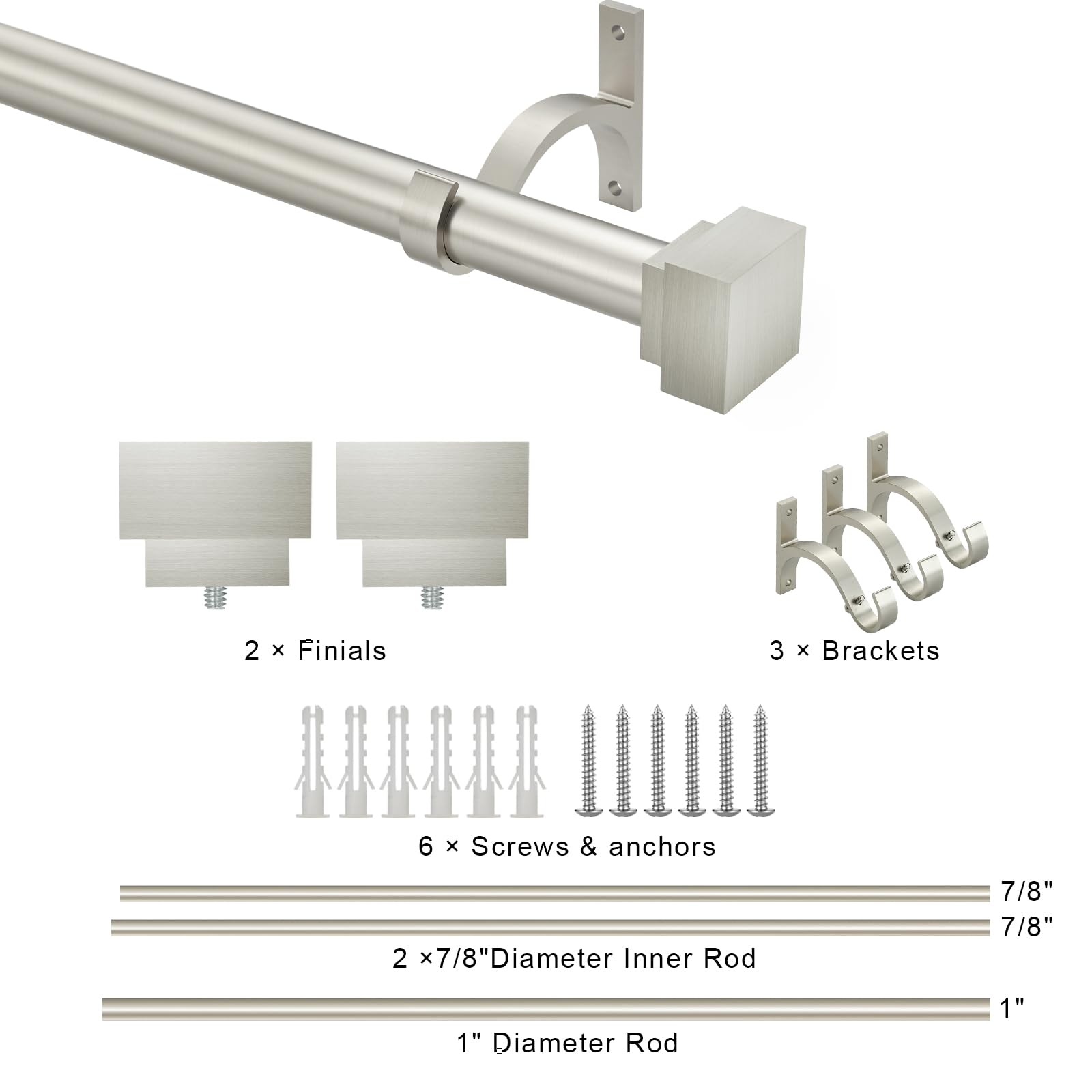 Single Curtain Rods for Windows 28 to 48 Inch(2.3-4ft),1 Inch Diameter Adjustable Heavy Duty Drapery Rods,with Modern Square Aluminum Alloy Finials,Antique Bronze