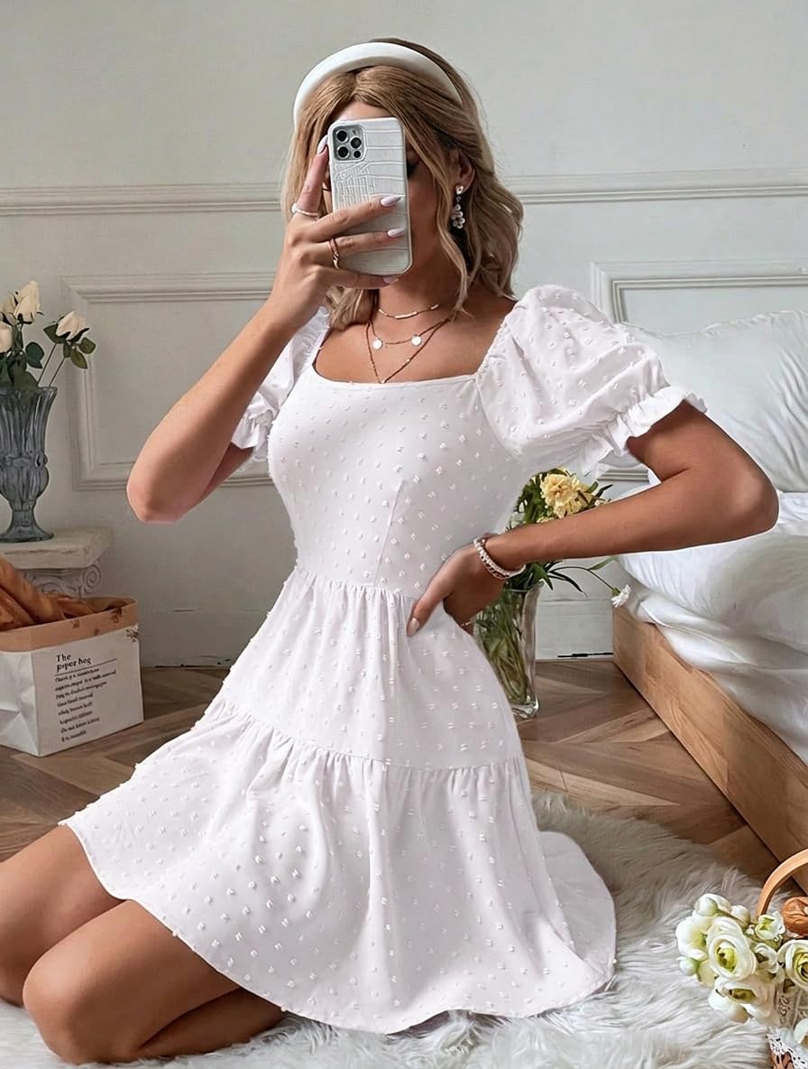 Narecte Summer Dresses for Women 2026,Tie Backless Swiss Dot Mini Dress,Ruffle Hem Flowy Casual Dresses