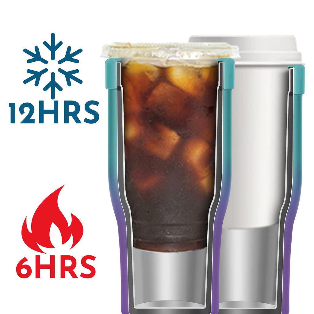 Universal Iced Coffee Sleeve - Upgraded Double Wall Reusable Stainless Steel Holder Sleeves Insulator for Cold Drinks Fits Starbucks Dunkin Donuts McDonalds Small Medium Large Cup (Aurora)
