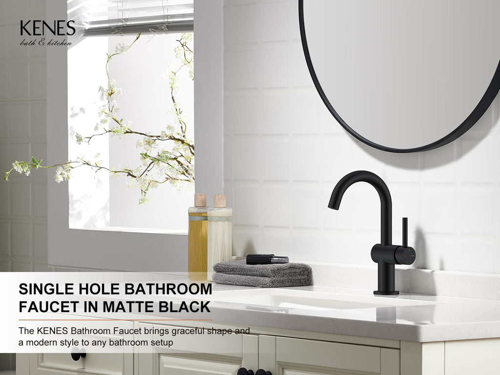 KENES Black and Gold Single Handle Bathroom Sink Faucet, Modern Prep Wet Bar Sink Faucet with Drain Assembly & Deck Plate, Vanity Faucets for Farmhouse RV Camper Utility, KE-9005B-BG