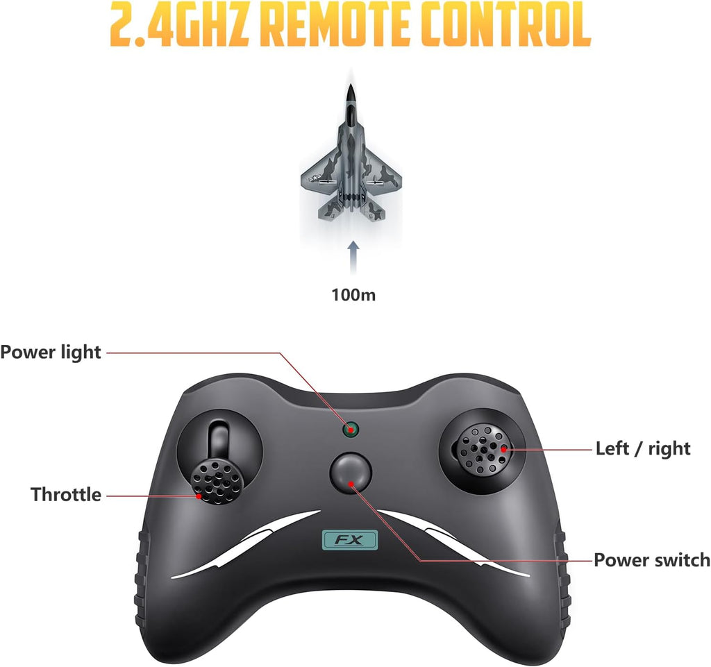 HAWK'S WORK 2 CH RC Airplane, F-22 Plane Ready to Fly, 2.4GHz Remote Control, Easy to Fly RC Glider for Kids & Beginners