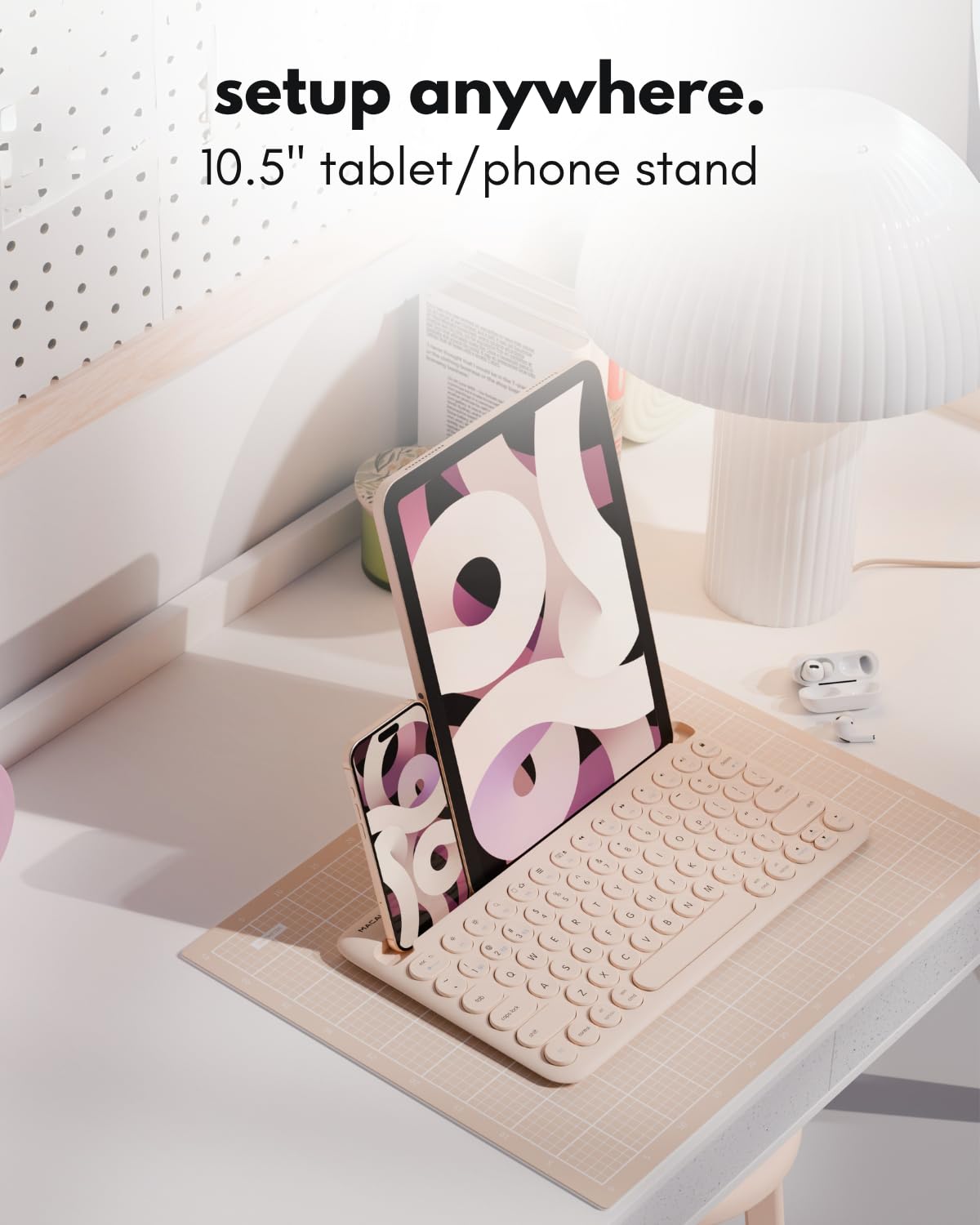 Macally Bluetooth Keyboard for Tablet | Wireless Keyboard for iPad mini/Air/Mini, iPhone (Multi-Device, Built-in Stand, Rechargeable) Easy to Use and Cute Portable